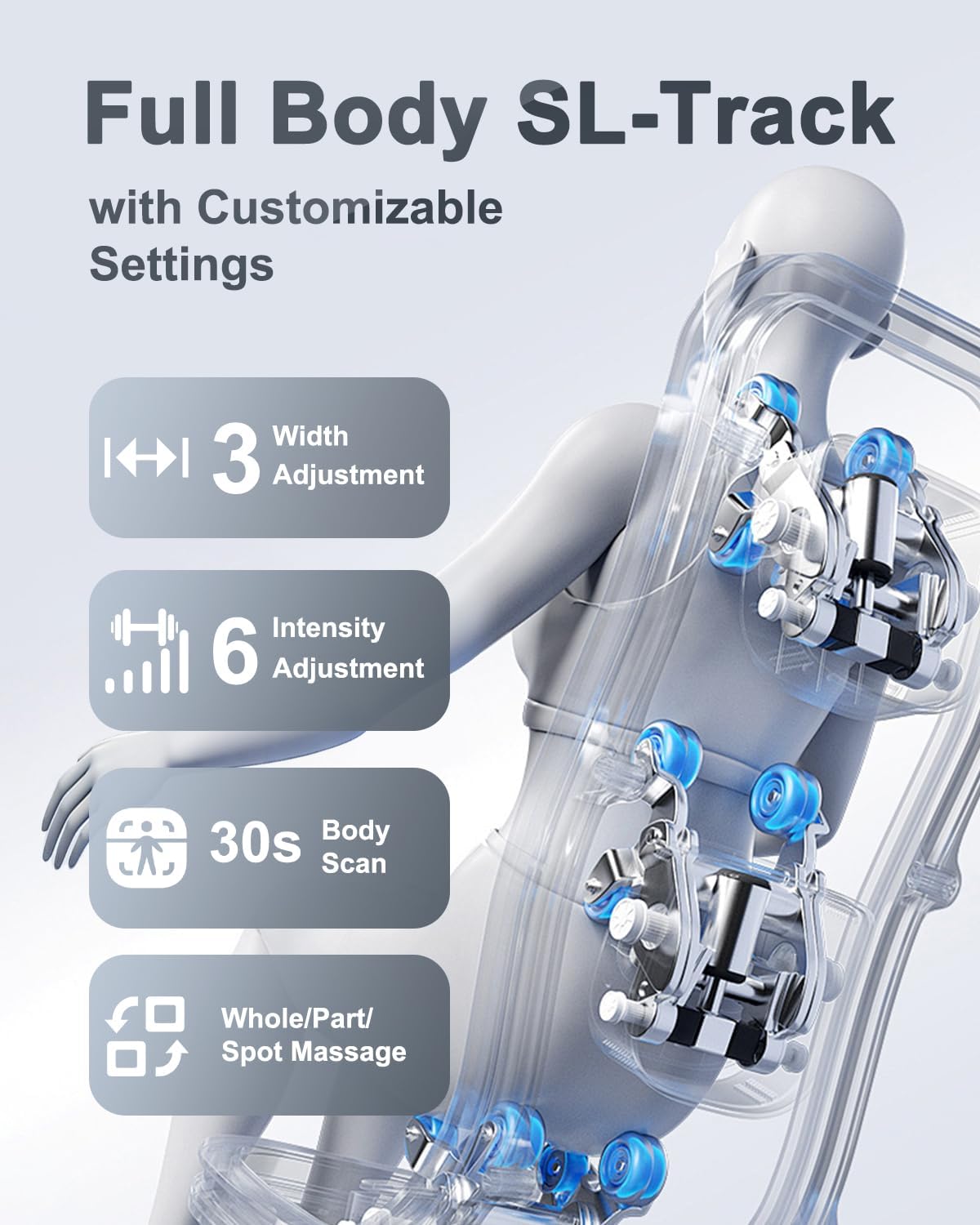 Massage Chair - Full Body Zero Gravity Recliner with 54in SL-Track, 18 Modes, Foot Massage & AI Voice Control | White & Grey
