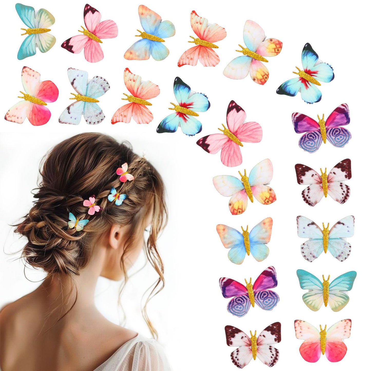 Paderison 20Pcs Butterfly Hair Clips Moving Rainbow Glitter Clip Fairy Accessories Dream Color