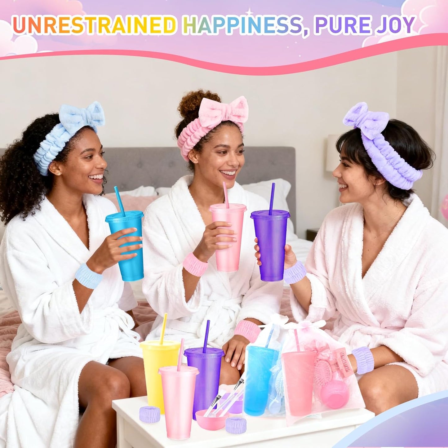 Spa Party Favors - 112 Pcs Face Mask Mixing Bowl Set, Glitter Cups, Headbands & More | Perfect for Birthday Sleepovers