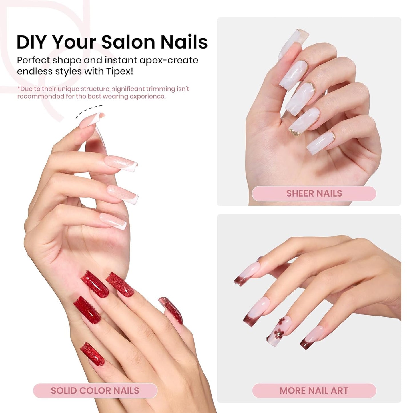Beetles Instant Apex Nail Tips - Medium Square, 16 Sizes 00-14, 512pcs | Thicker Strong Acrylic for DIY Salon Extensions