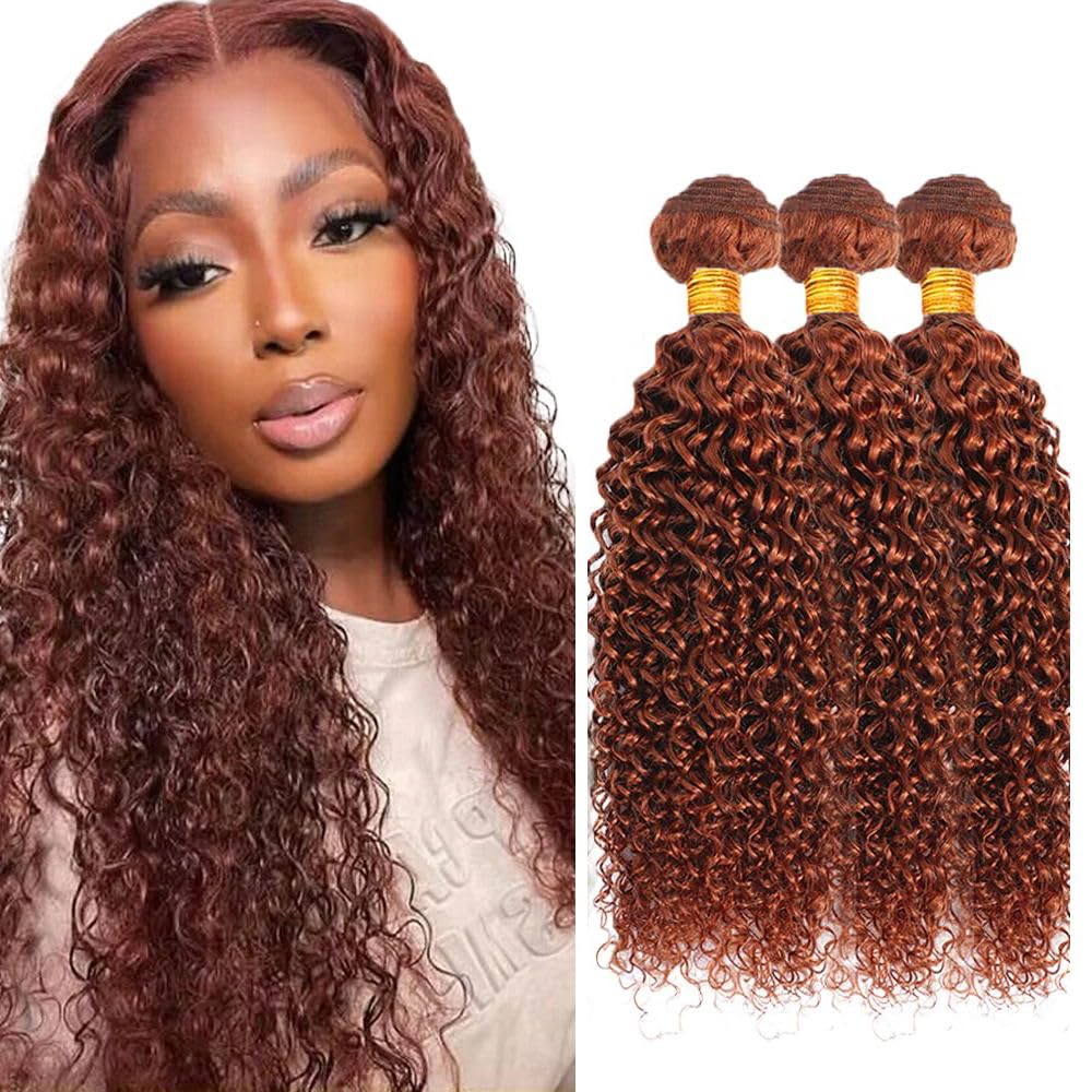 28 30 32 Inch Reddish Brown Bundles Human Hair 33 Kinky Curly Bundle Brazilian Virgin Remy Hair 3 Bundles Double Weft Huxowax Copper Red Curly Bundle 300g