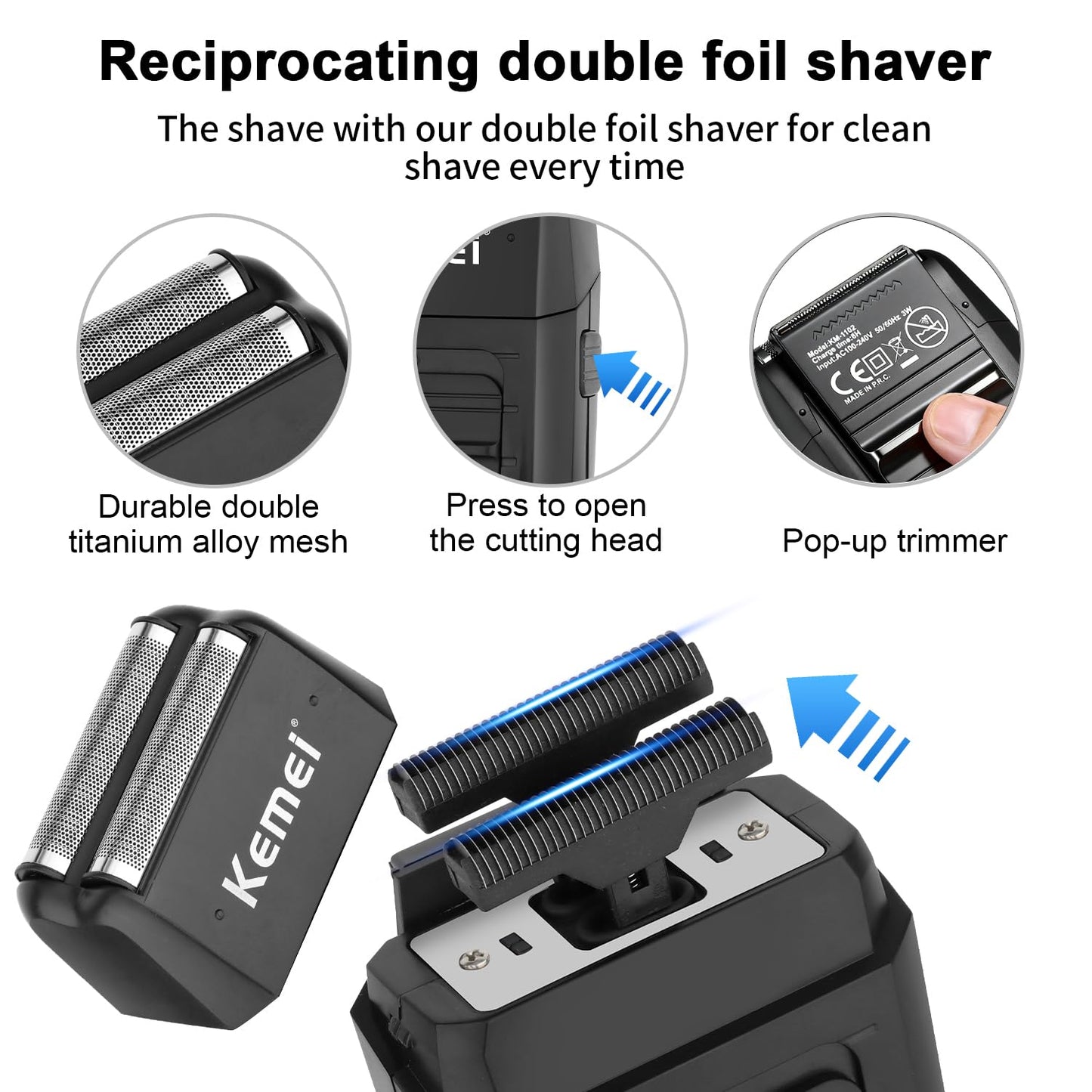 KEMEI Professional Hair Clippers for Men, Cordless Barber Clipper Beard Trimmer Foil Shaver Nose Eyebrow Ear Trimmer Set, USB Charging Complete Electric Hair Cutting Kit with 11 Guide Combs