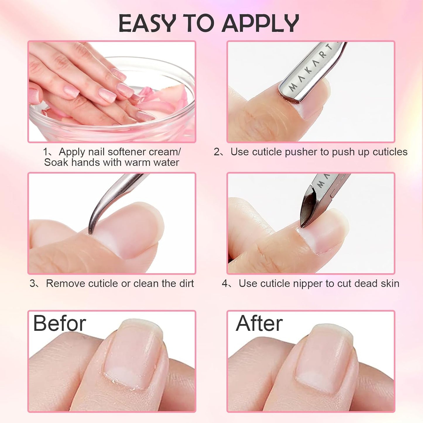 Cuticle Trimmer Set - Stainless Steel Nail Care Kit with Pusher | 3-Piece Manicure & Pedicure Tools