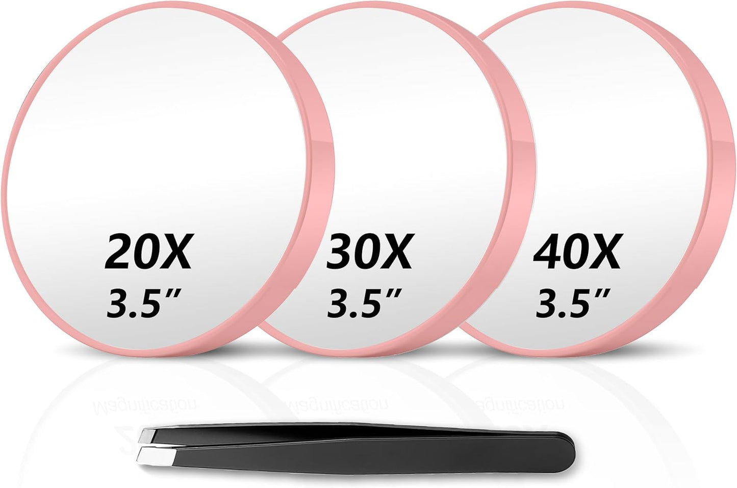 Magnifying Mirror Set - 20X/30X/40X Compact Travel Mirrors with Tweezers & Suction Cups | 3.5 Inches - Black