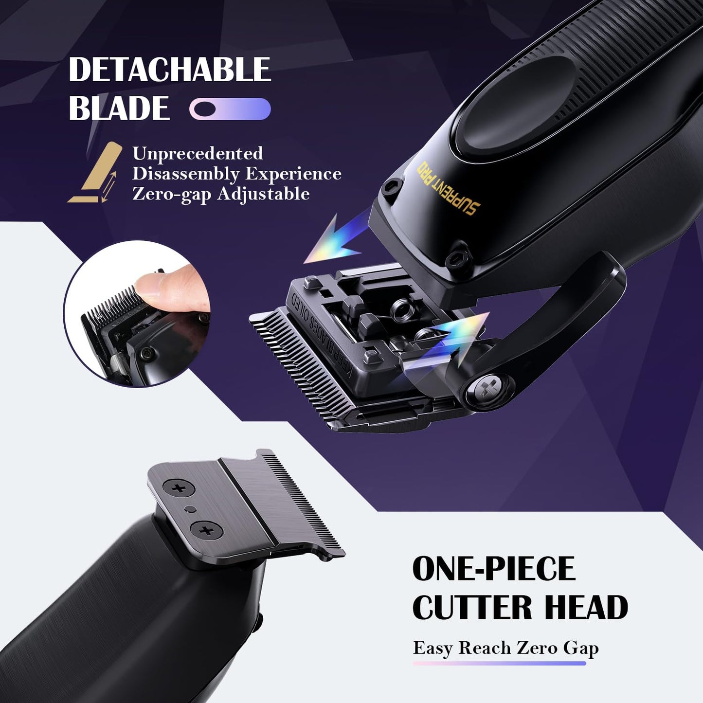 SUPRENT PRO Professional Hair Clippers for Men - High Torque Brushless Motor & Detachable Blade - Cordless Hair Trimmer Set for Barbers with Charging Stand - Premium Gift Hair Clipper Kit