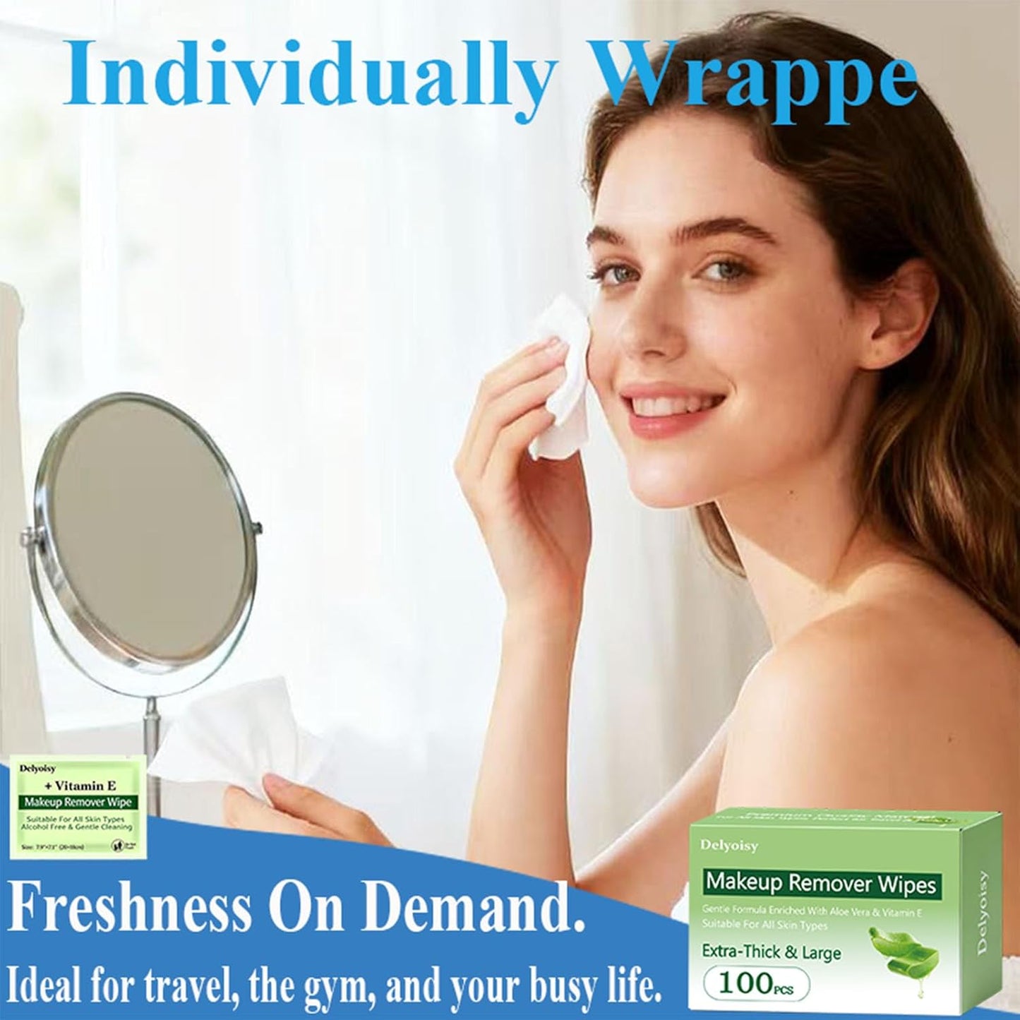 Makeup Remover Wipes - 100 Count Individually Wrapped, Alcohol-Free & Unscented | Travel Size for Sensitive Skin
