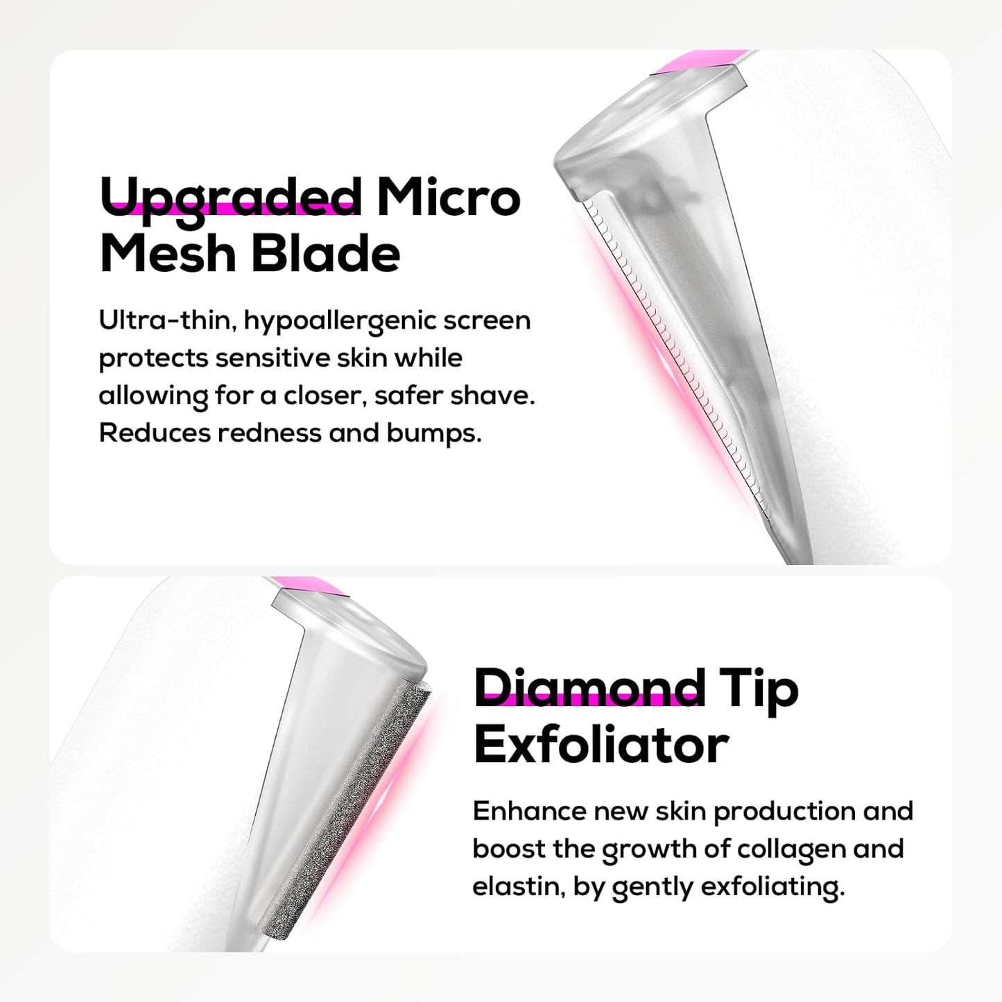Sonic Dermaplane Razor - Mini Electric Facial Hair Remover with LED Light | 3 Speed, 9 Safety Blades, Exfoliating Head
