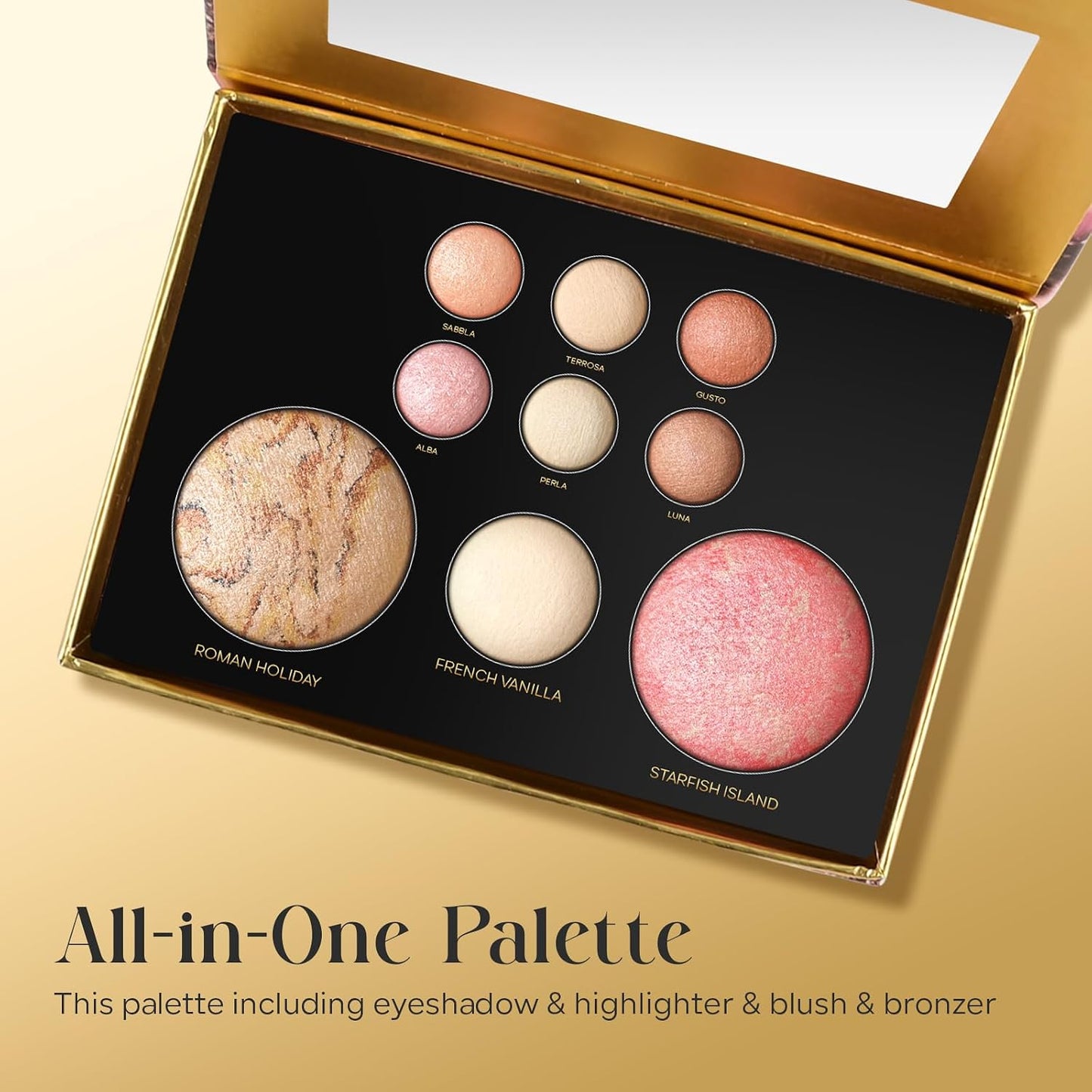 Baked Makeup Palette - Full Size Blush, Bronzer, Highlighters & Eyeshadows | Travel-Friendly Compact, Neutral Shades