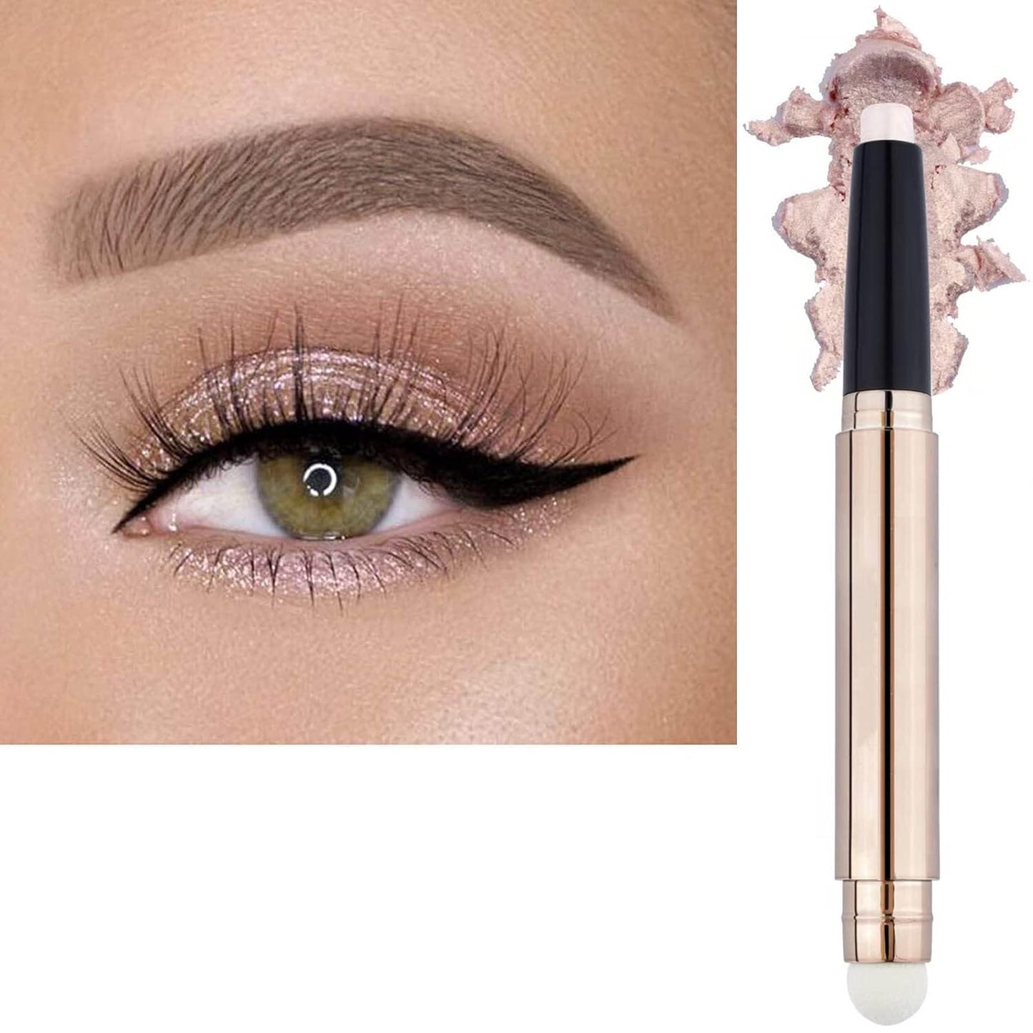 Light Gold Eyeshadow Stick - Waterproof Hypoallergenic Crayon Makeup | Long-Lasting Shimmer with Soft Brush