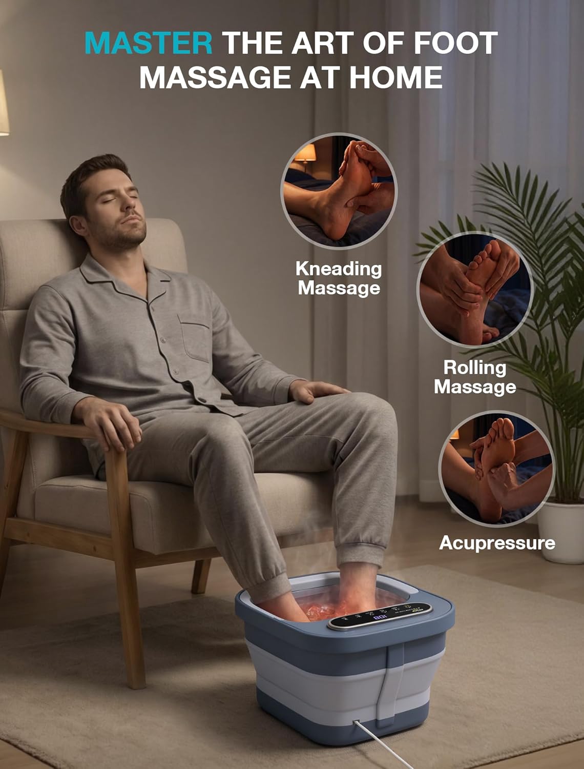 Collapsible Foot Spa with Heat - Pedicure Bath with Bubbles & 6 Rollers | Stress Relief Soaking Tub for Relaxation