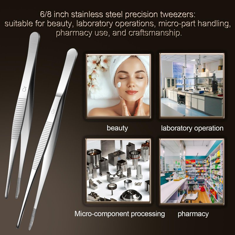 Aniso long tweezers with precision serrated kitchen tweezers tongs for barbecue and hand-made stainless steel cooking tweezers（8 inches）