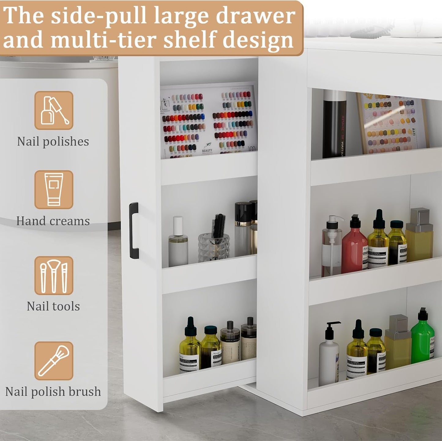 Professional Nail Desk - Modern Nail Table with Storage Cabinet, Fan & Dust Collector | Ideal for Nail Techs
