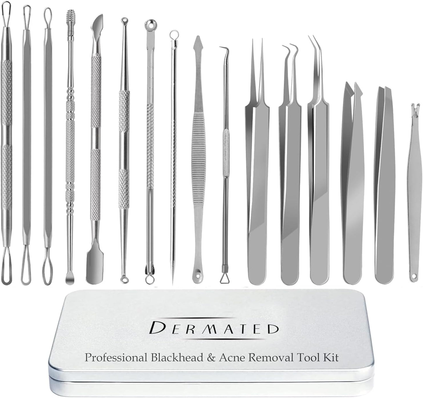 Blackhead Remover Tool Kit - 16 Pcs Stainless Steel Pimple Extractor Set for Acne, Comedones & Whiteheads