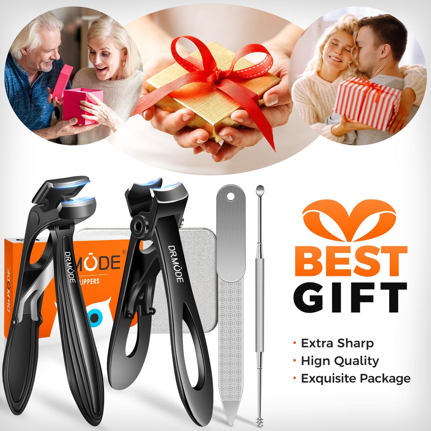 Toenail Clippers for Thick Toenails for Seniors, Angled Head Long Handled Toe Nail Clippers for Men with Wide Jaw Opening, Heavy Duty Large Finger Nail Clippers Adult Cutter with Catcher, Black