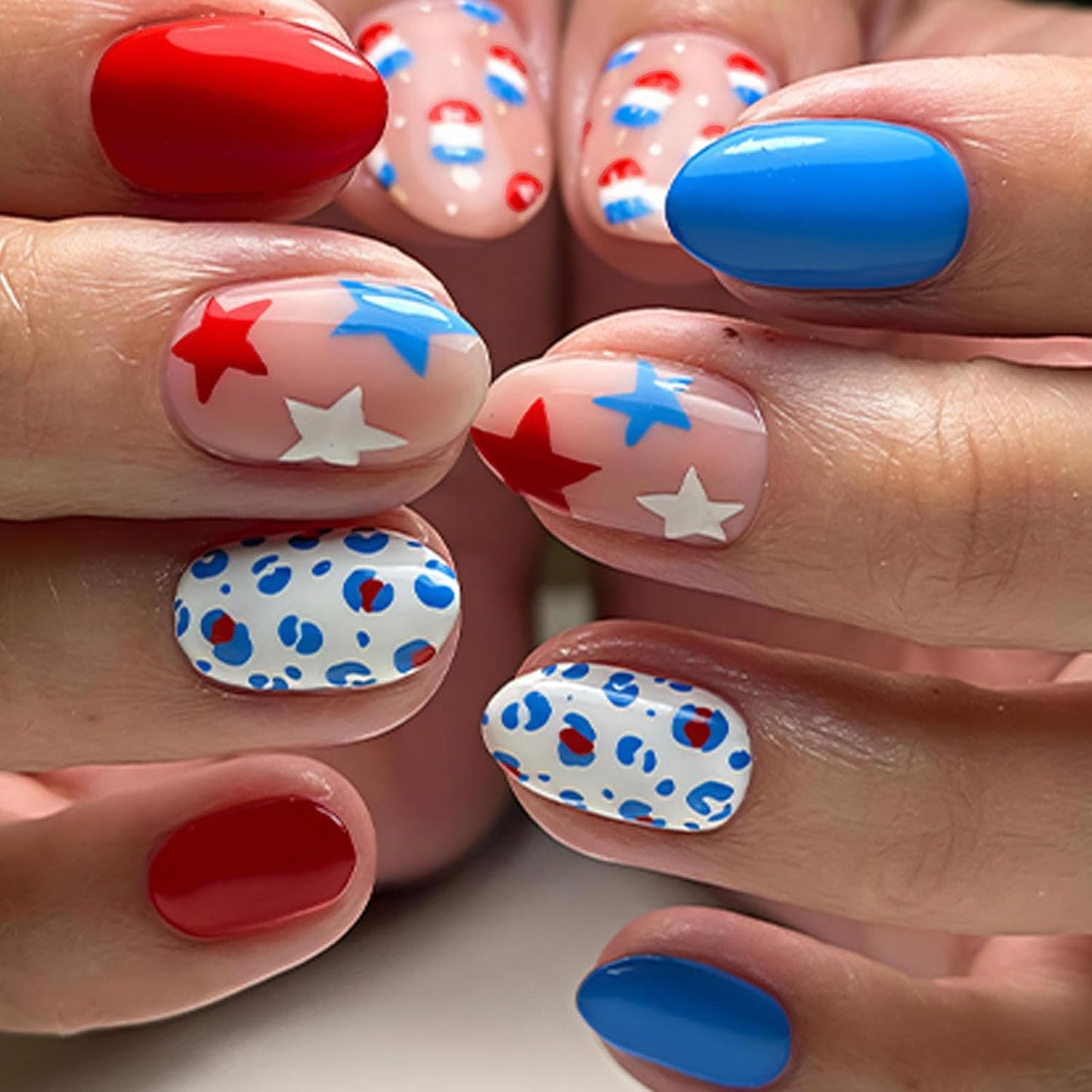 Press On Nails - Medium Square American Flag Glitter Design | 24Pcs Red, Blue & Gold 4th of July Fake Nails