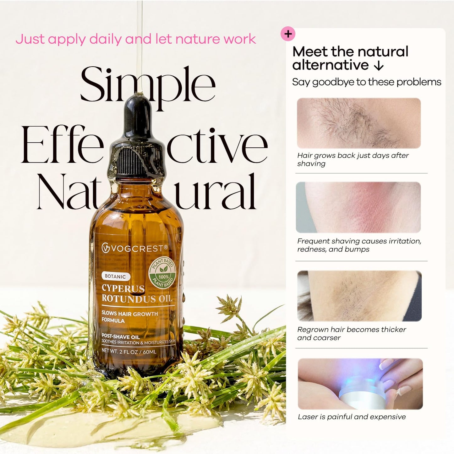 Cyperus Rotundus Oil - Natural After Shave Oil for Face & Body | Hair Growth Inhibitor, Safe for Sensitive Skin (Green, 2 FL OZ)
