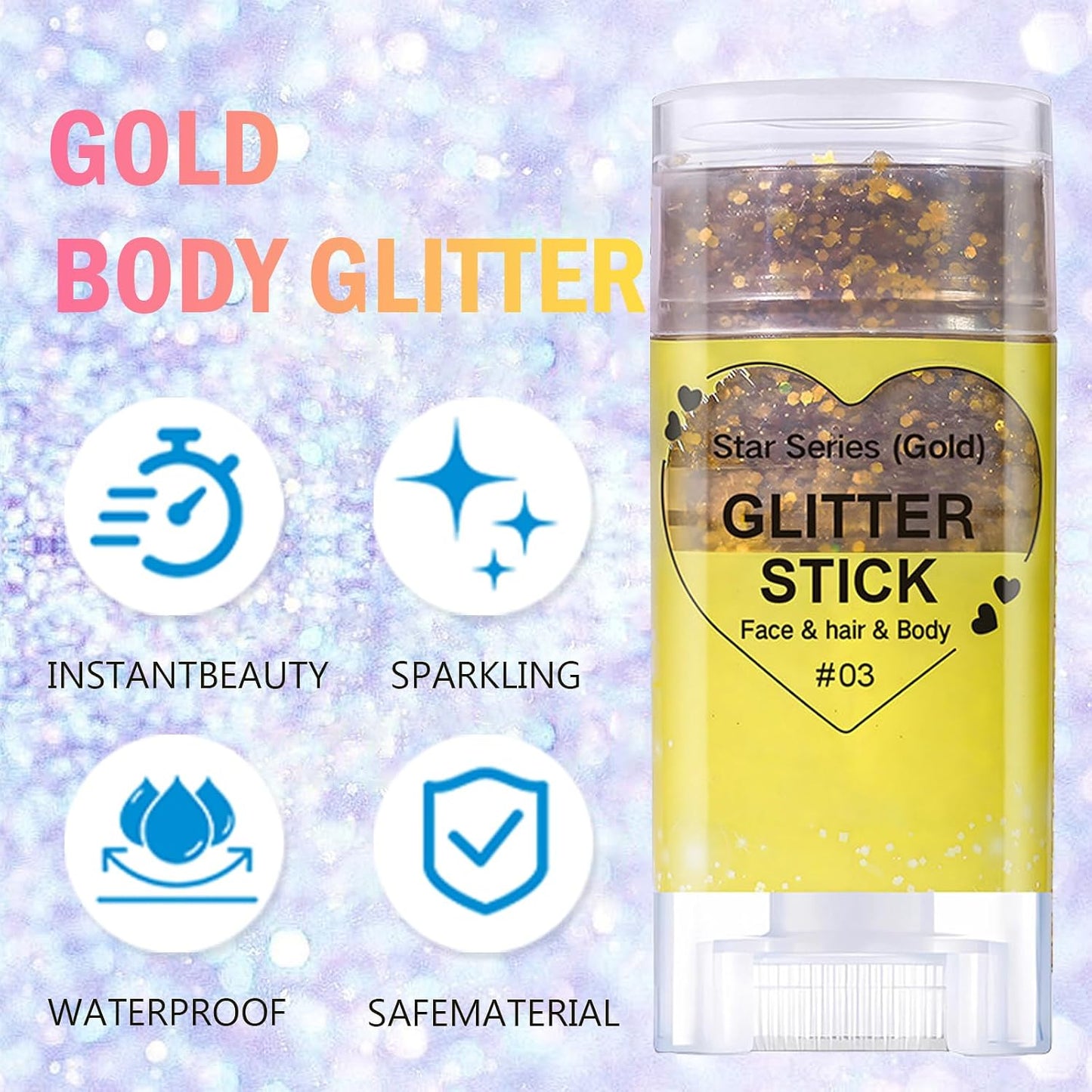 Gold Body Glitter Stick - Mermaid Chunky Waterproof Glitter for Face, Eyes, Lips & Hair | Perfect for Festivals & Mardi Gras