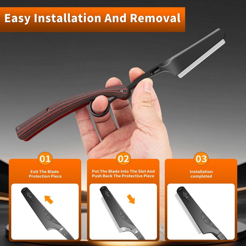 Straight Razor for Men, Straight Edge Razor, Barber Razor, Folding Shavette Razor with Replaceable Blade System, Stainless Steel Beard Razor with G10 Non-Slip Handle for Home Shaving & Grooming (Red)