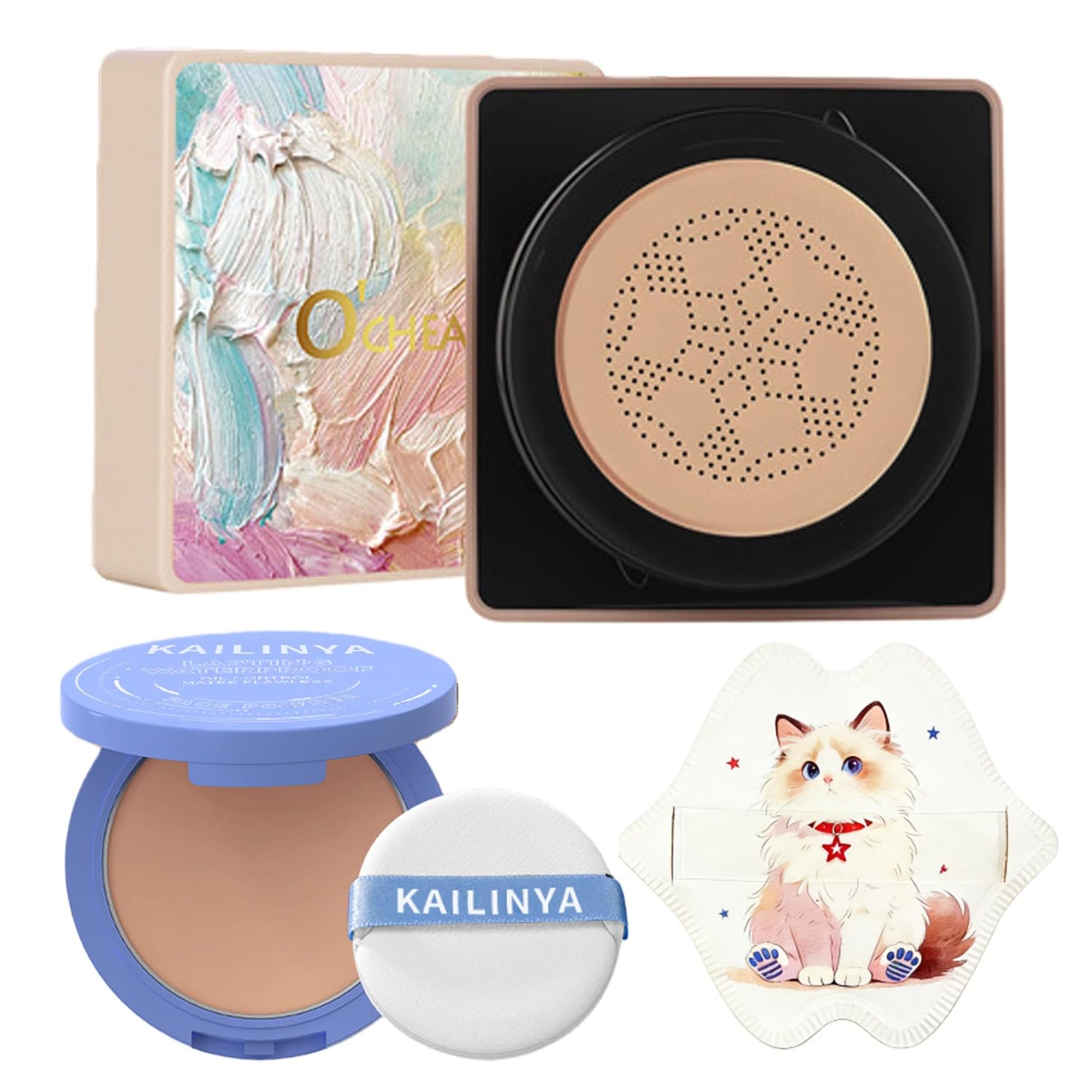 Mushroom-Head Cushion Foundation & Setting Powder Set - Long-Lasting Matte Finish | 3 Shades Available, Wheat Color