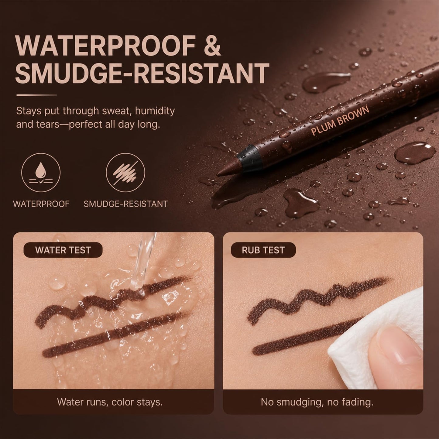 Waterproof Eyeliner Pencil - Plum-Brown, Smudge-Resistant, Long-Lasting Cream Gel | Precision Eye Makeup Tool