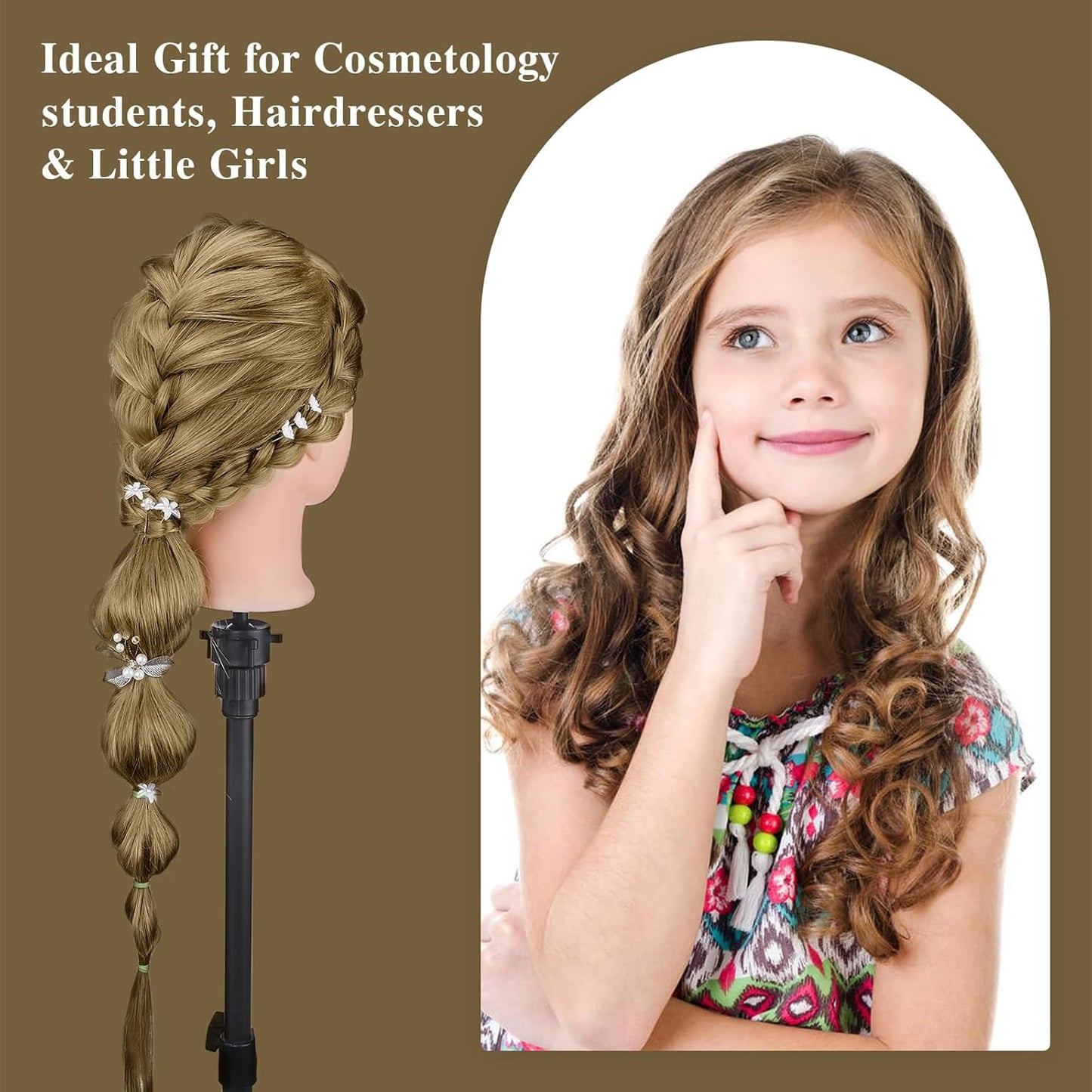 Human Hair Mannequin Head - 28” Cosmetology Training Doll for Hair Styling | 80% Real Hair with Table Clamp