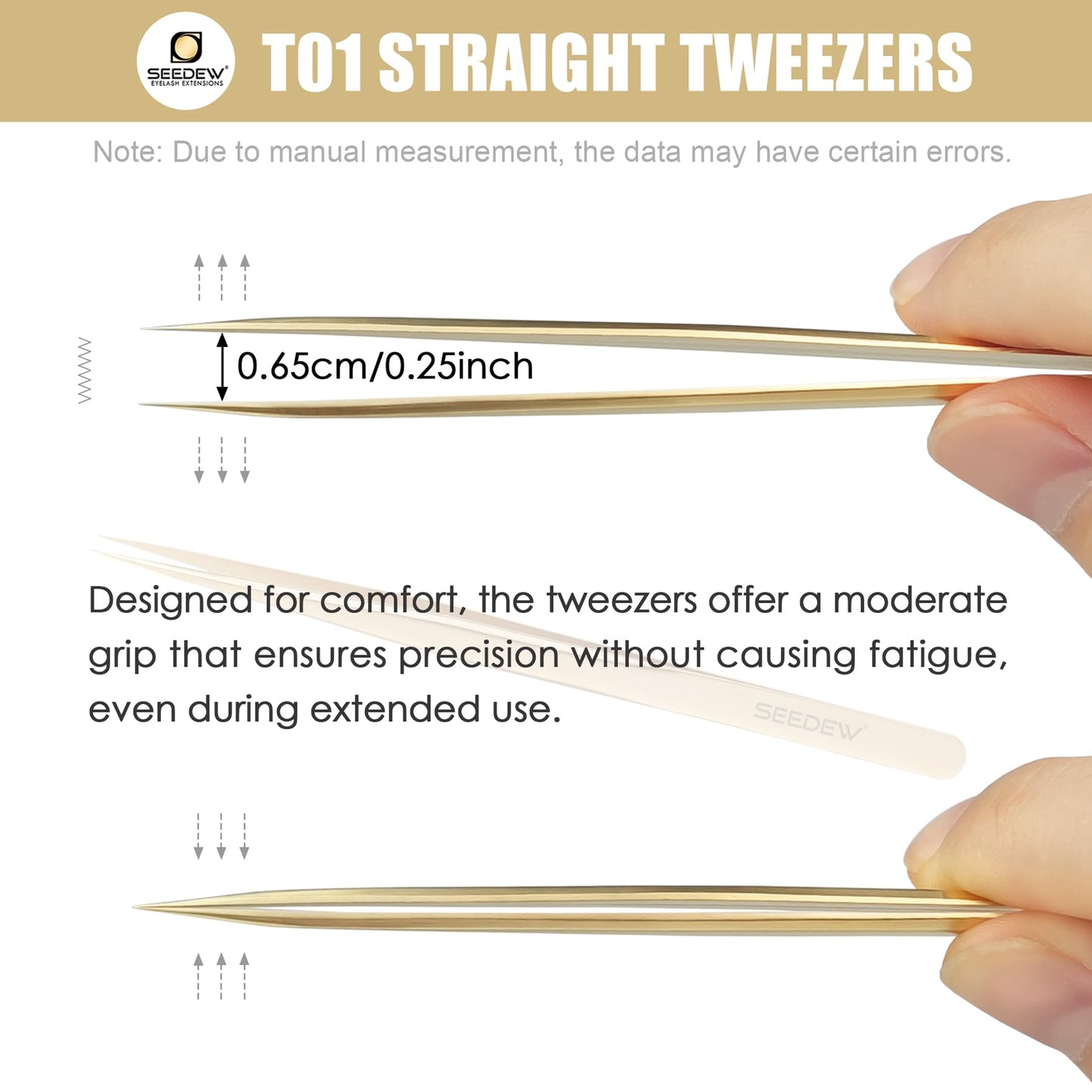 SEEDEW Tweezer Eyelash Extensions 1 PCS Stainless Steel Straight Pointy Tweezer Isolation Professional Precision Supplies False Lash Application Tools for Lash Tech, Lash Artist Beginner(Golden)