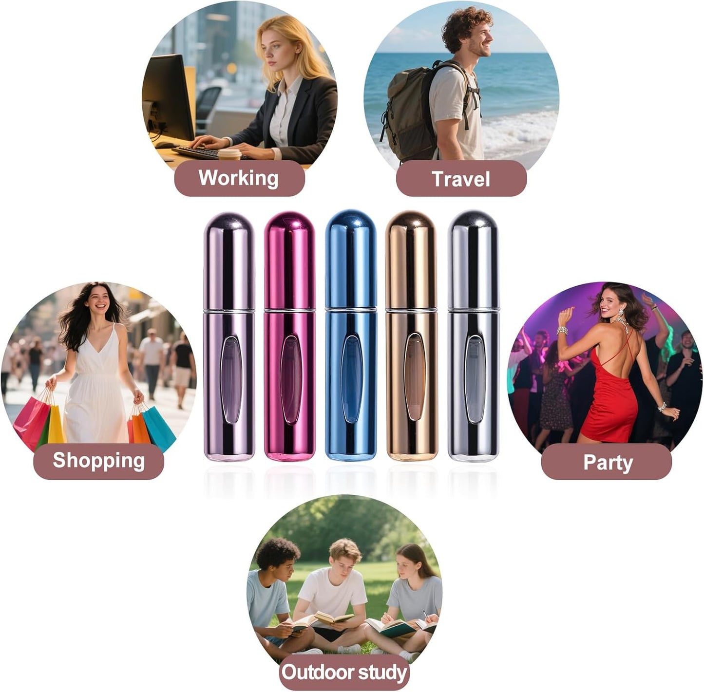 Mini Refillable Perfume Atomizer Bottles - 5PCS Travel Size 5ml Spray Set with Carry Bag