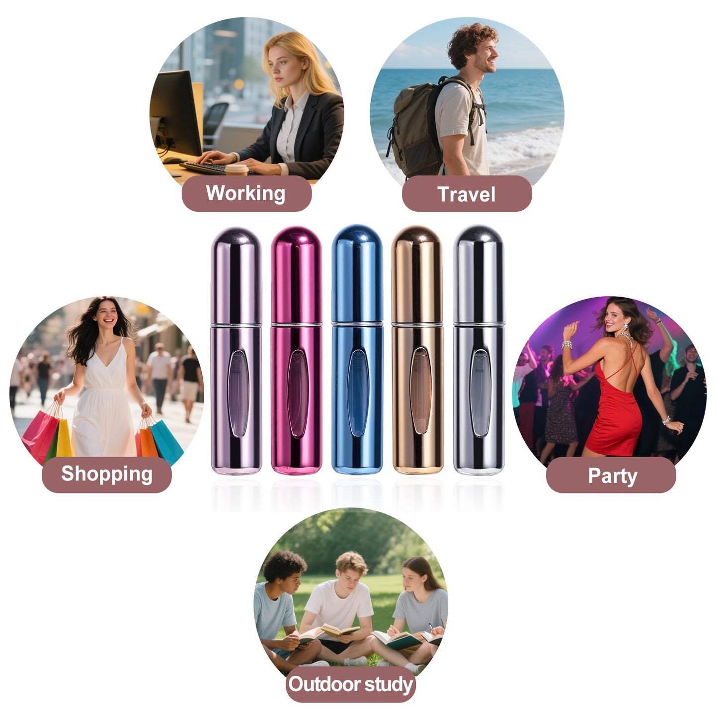 JPNK Mini Refillable Perfume Portable Atomizer Bottle 5PCS Travel Size Spray Refillable Refill Bottle 5 ml with Travel and Outgoing Bag
