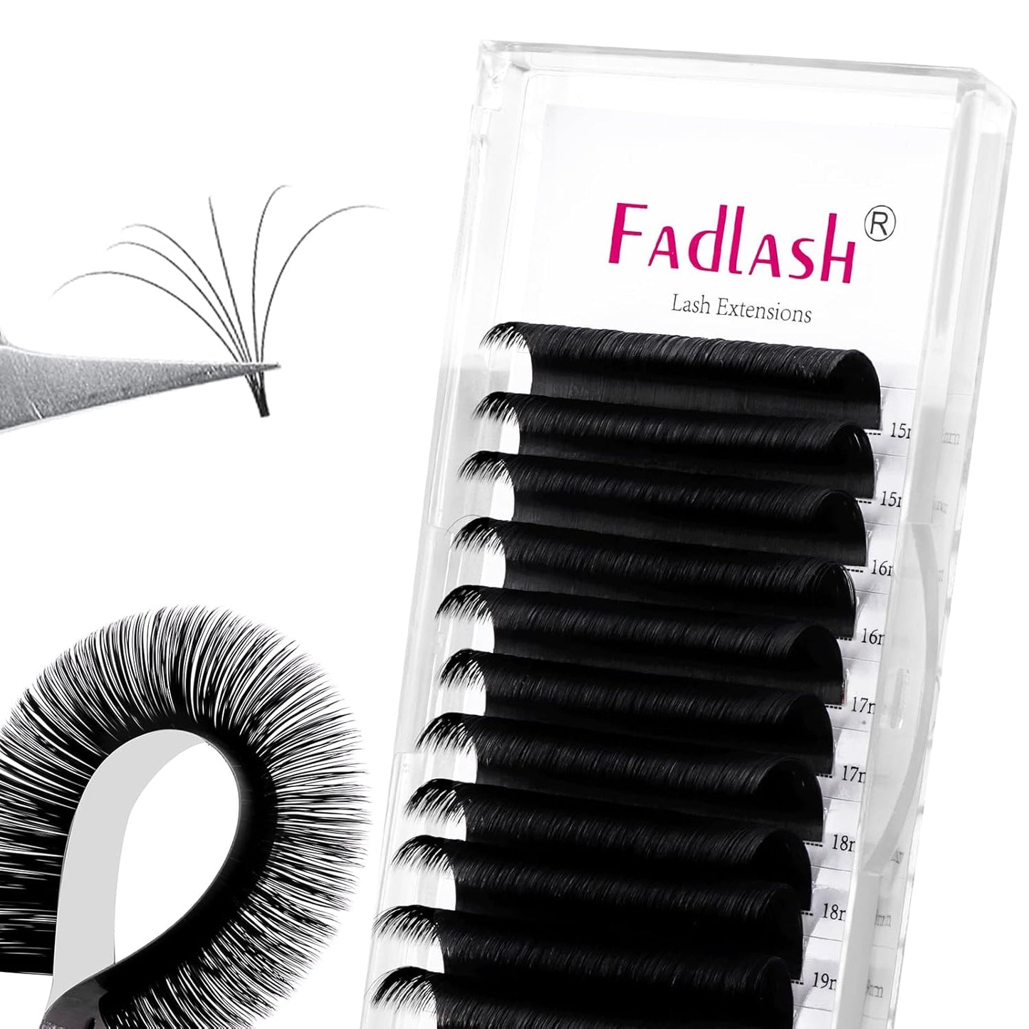Easy Fan Lash Extensions - D Curl 0.07 Volume Mixed Trays | Soft Individual Lashes 8-14mm