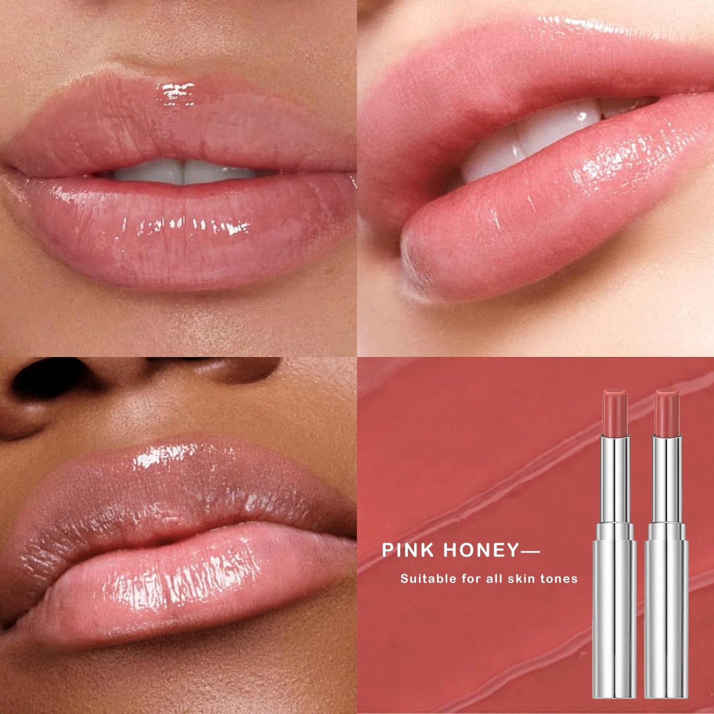 Pink Honey Lipstick | Moisturizing Lip Color & Nourishing Balm for All Skin Tones - Long-Lasting, Non-Sticky (2 Pcs)