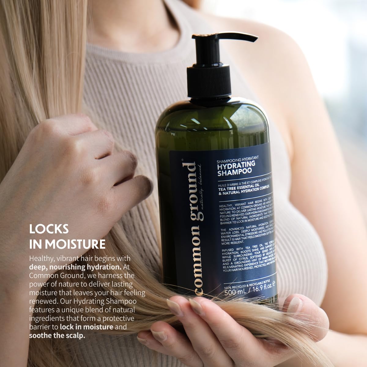 COMMON GROUND Hydrating Natural Shampoo, Paraben and Cruelty Free, Vegan, Plant-Based, With Tea Tree Essential Oil & Natural Hydration Complex, pH5.5, Healthy Scalp, Shine, Color Safe for Men, Women