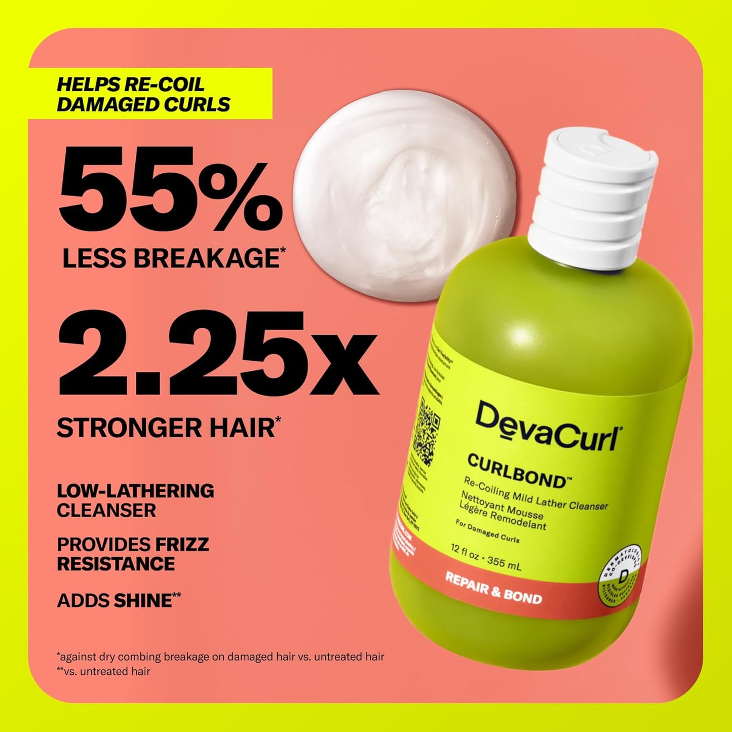 DevaCurl CurlBond Mild Lather Cleanser - Reduces Frizz & Preserves Color for 30 Washes | Seals Split Ends