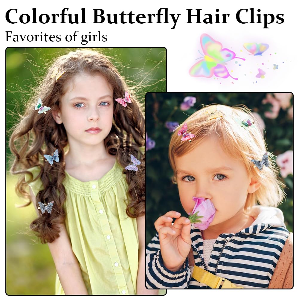 TODDER 12 PCS Glitter Butterfly Hair Clips, Sparkly Fairy Y2k Hair Clips for Women and Girls Butterfly Hair Accessories for Themed Party, Prom, Birthday, Wedding and Back to School