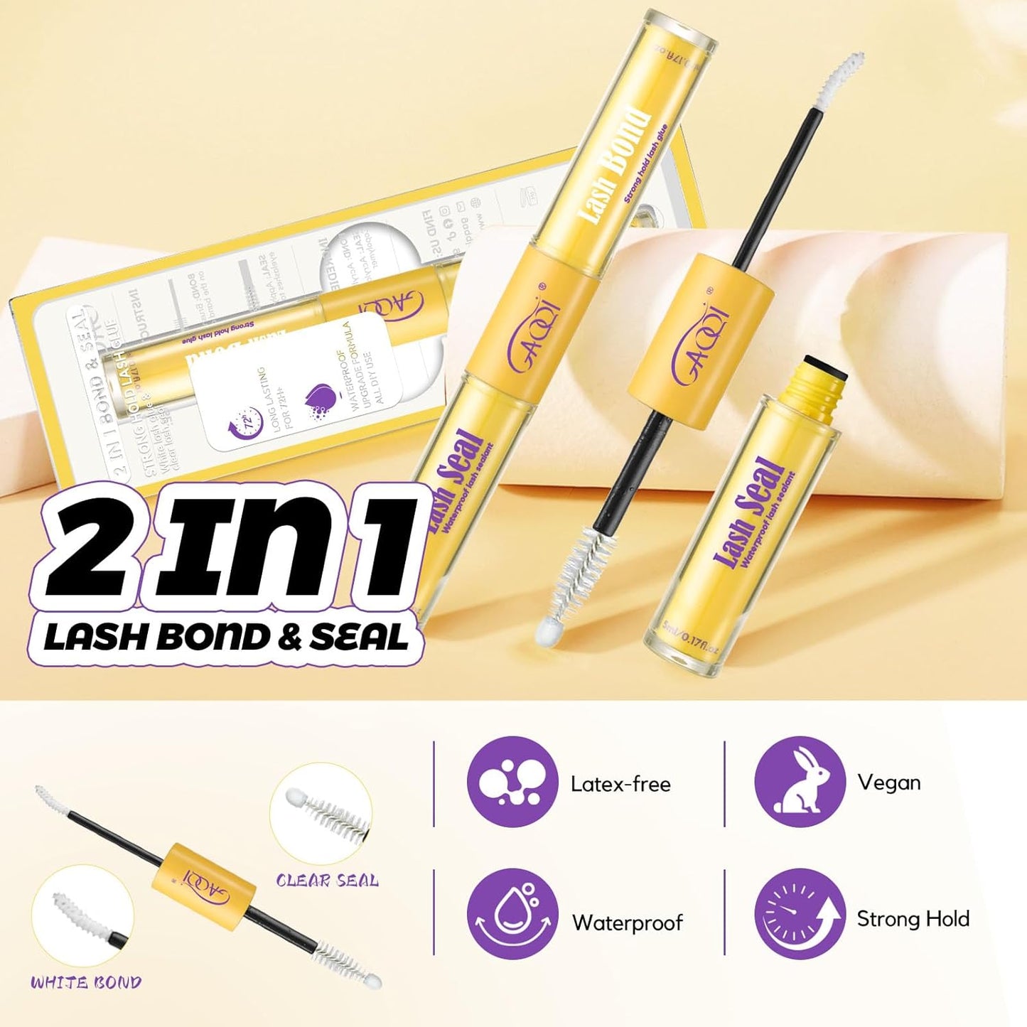 Lash Bond and Seal Waterproof - Strong Hold Eyelash Glue for DIY Extensions | 10ml, Gentle Formula, Lasts 72+ Hours