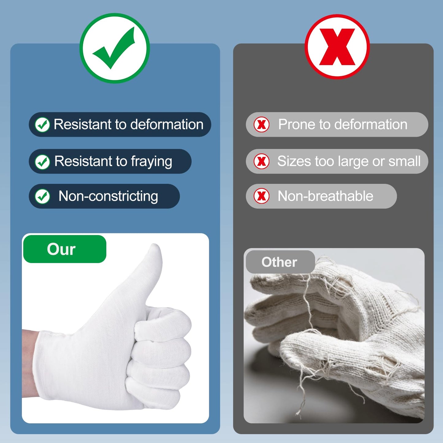 42-Pack White Cotton Gloves, for Dry Hands Sleeping Eczema Care and Night-Time Moisturizing, Unisex Soft Sleep Elastic SPA Glove Set, Jewellery Inspection, Arts Crafts, Wedding, Halloween Costumes