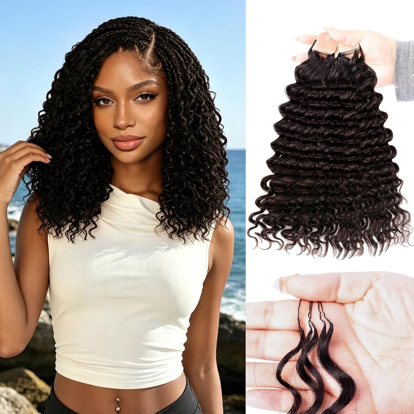 Human Crochet Hair for Black Women - 16 Inch Deep Wave Crochet Hair | Lightweight, Natural Look, 100 Strands
