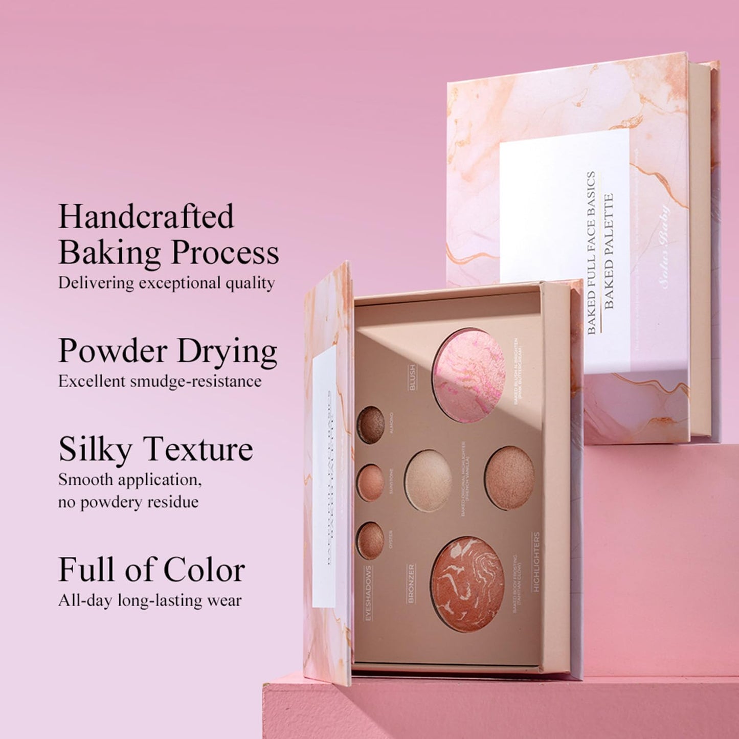All-in-One Baked Makeup Palette with 3 Eyeshadows, 2 Highlighters, 1 Blush & 1 Bronzer - Highly Pigmented, Silky Smooth, Easy to Blend Full Face Make Up Pallet, Travel-Friendly Makeup Kit (01)