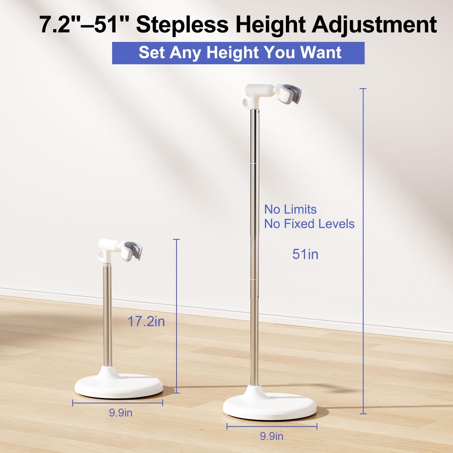 SENWELL-KA Hair Dryer Stand with 360 Rotating Head, Hands Free, Large Hook,Heavy Duty Base, Adjustable Height, TPU Padded Clip, Aluminum Alloy Holder for Home or Salon (White)