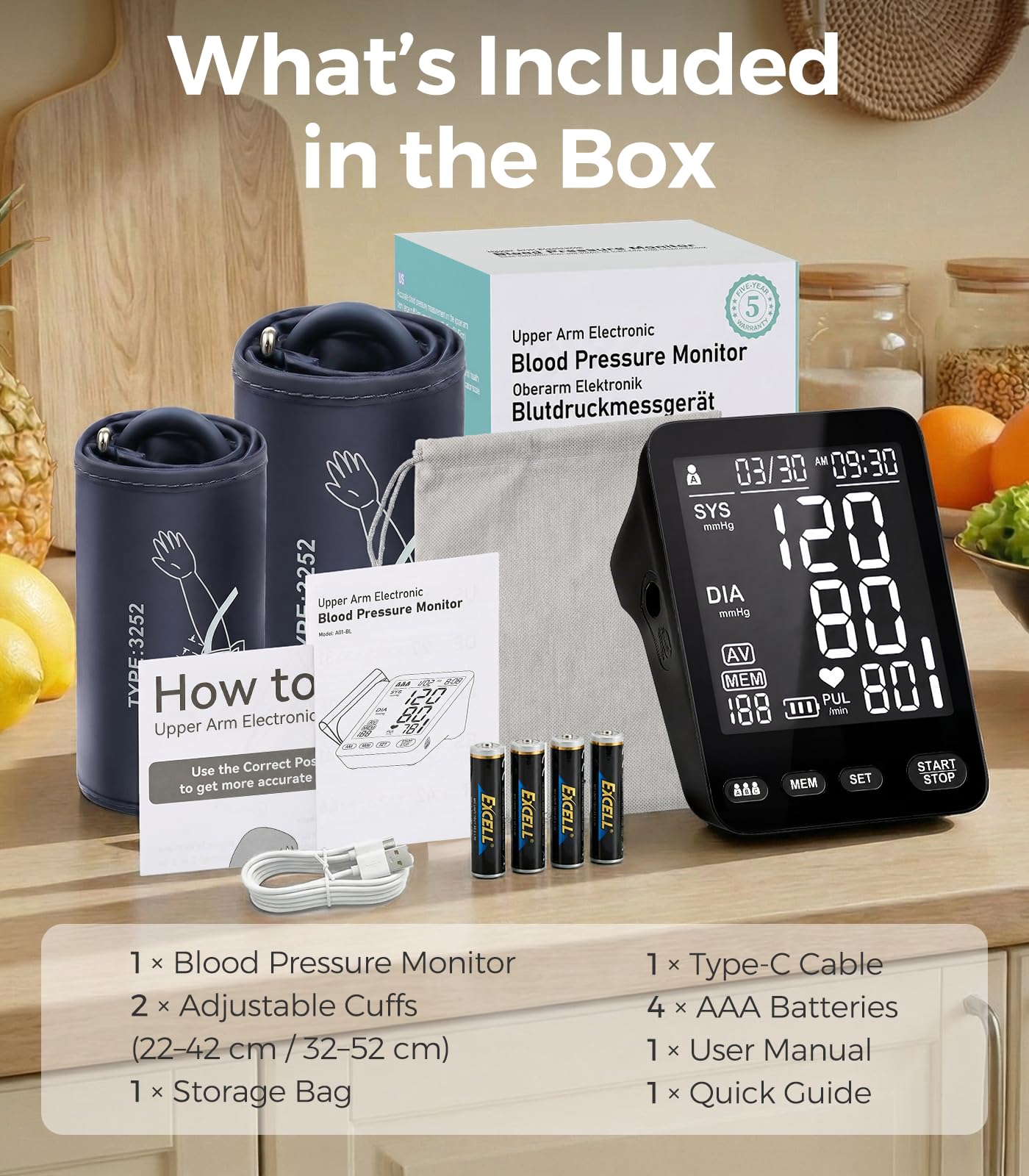 YONLO Blood Pressure Monitor, Automatic Blood Pressure Machine, Blood Pressure Monitors for Home Use, Upper Arm Blood Pressure Cuff 9-17 & 13-21in with Large Backlit Display, 3 Users 199 Sets Memory