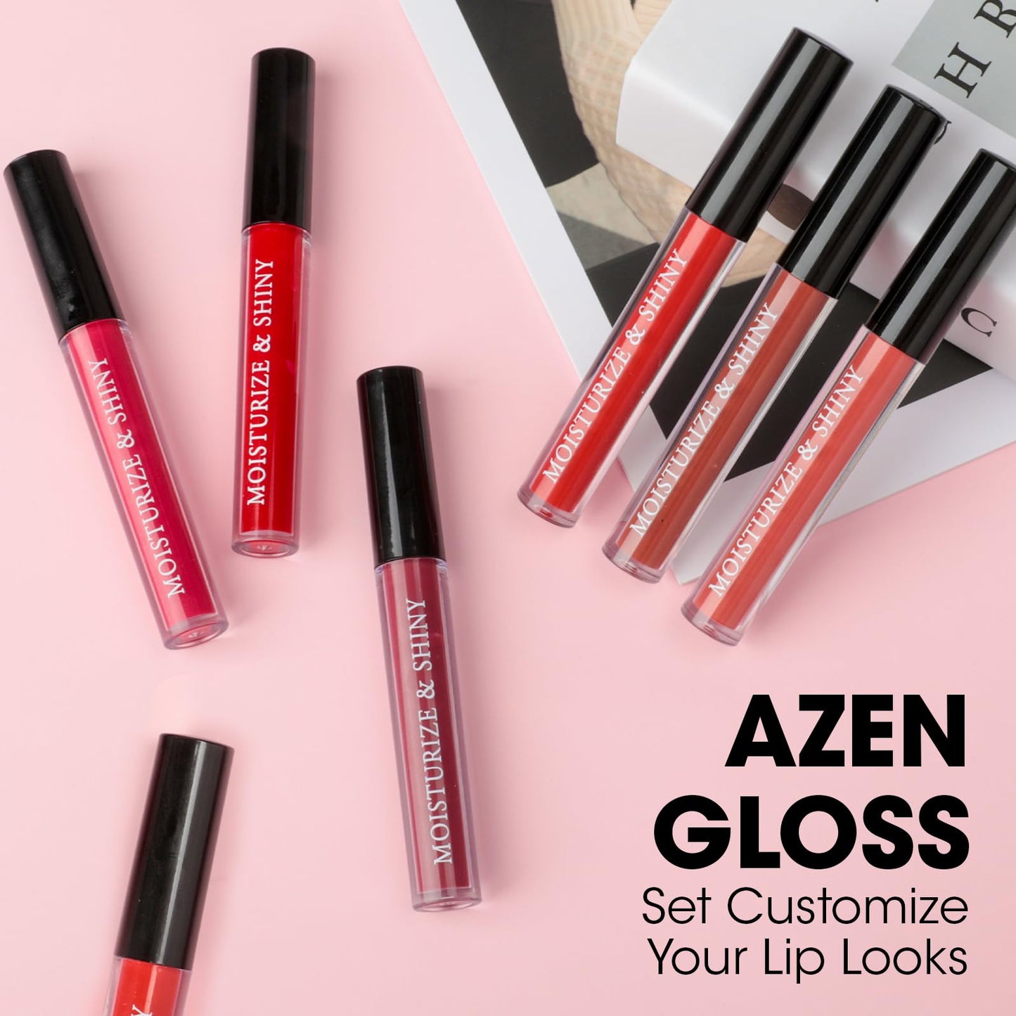 AZEN 6 Pack Lip Gloss Bulk Set, Shimmery Lip Gloss for Women and Girls With Rich Varied Colors, Mothers Day Gifts for Women