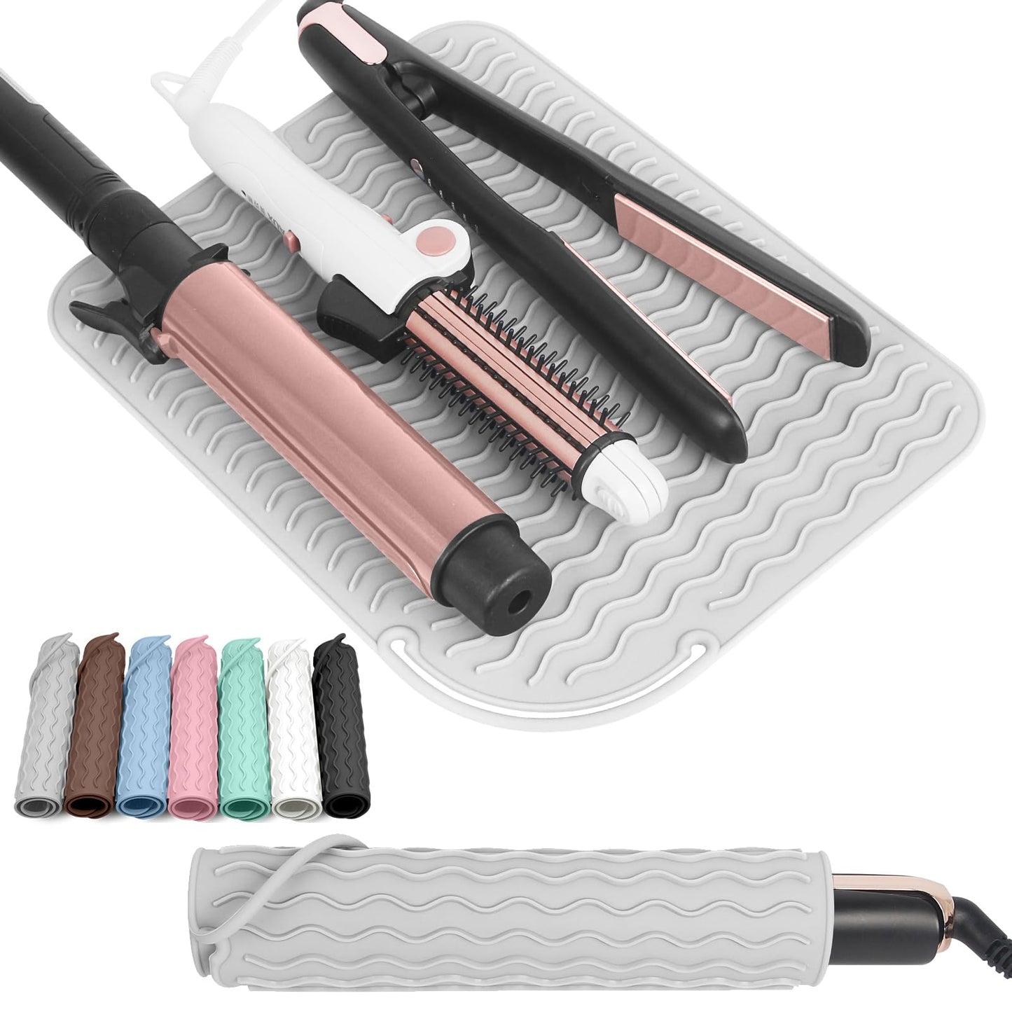 WRORUNER Larger Size Silicone Heat Resistant Mat for Curling Irons, Flat Irons, Hair Straightener and Other Hair Styling Tools, Portable Hot Tools Pad Cover for Travel Vanity Salon(12.0" x 9.0")