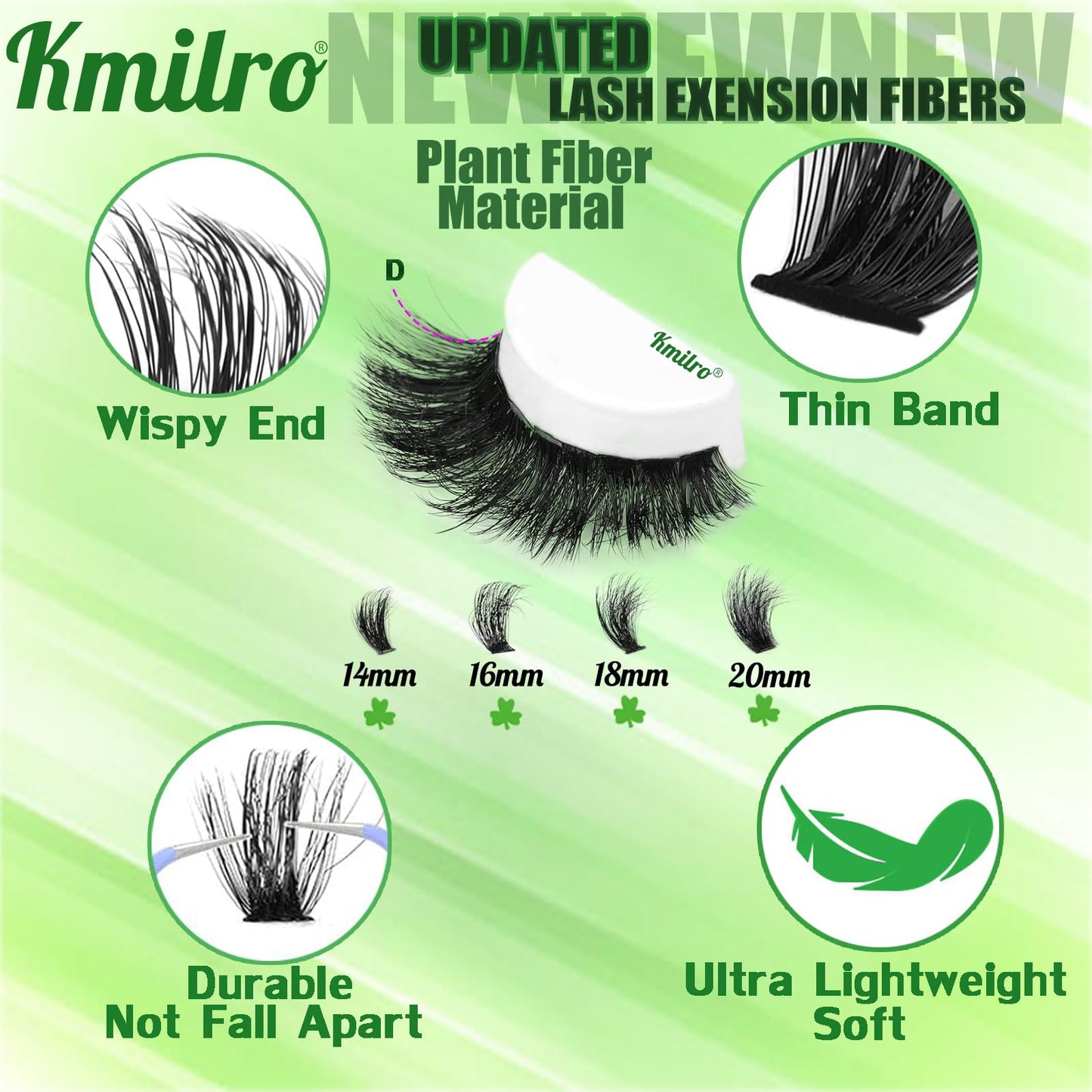 Kmilro Lash Clusters 14-20mm Volume Cluster Eyelash Extensions Thick Eyelash Clusters 480pcs Waterproof Wispy Individual Lashes Soft False Eyelashes DIY Lash Extension (150D+180D+200D)