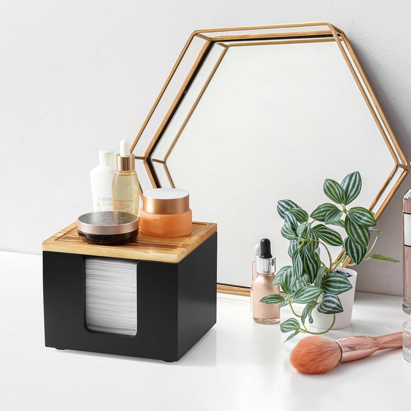 Disposable Face Towel Holder Box - Wooden Makeup Organizer for Vanity | Bathroom Storage Solution (Towels Not Included)