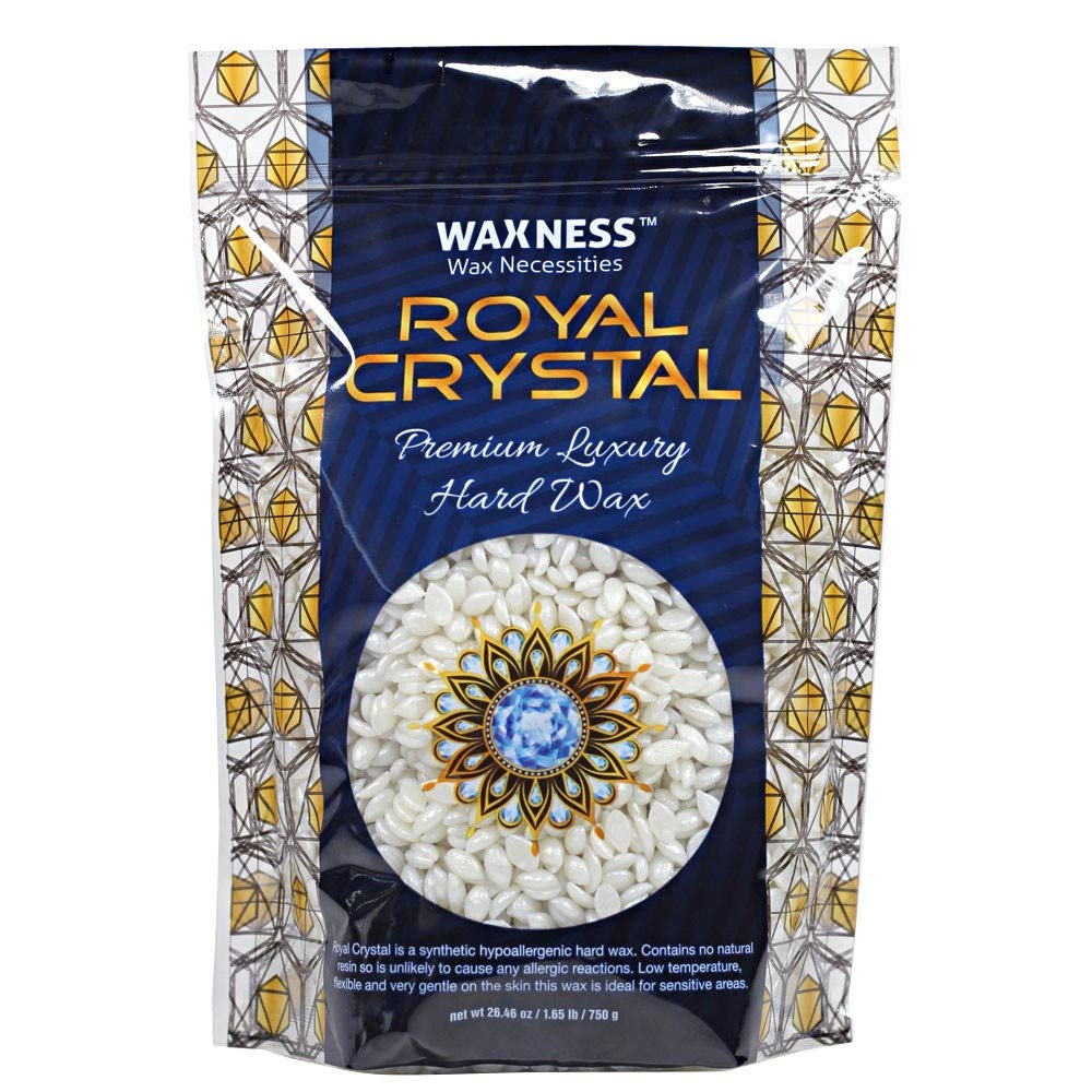 Waxness Royal Crystal Hard Wax Beads 1.65 lb (750 g) Pack of 2 – Stripless Professional Hard Wax for Face & Body, Smooth Application, Suitable for Sensitive Skin – Made in Italy