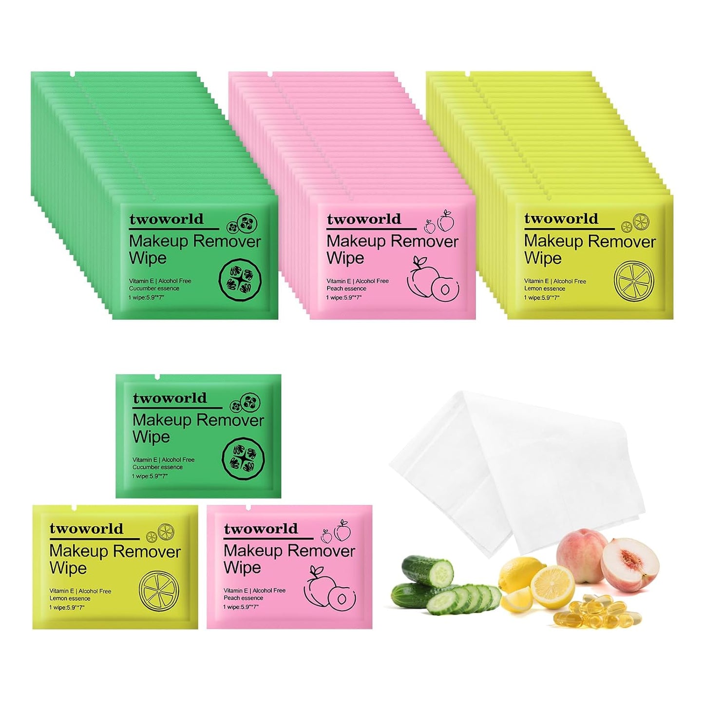 Makeup Remover Wipes - Gentle Travel Cleansing Wipes for Face | Individually Wrapped, Cucumber Scent, Pack of 50