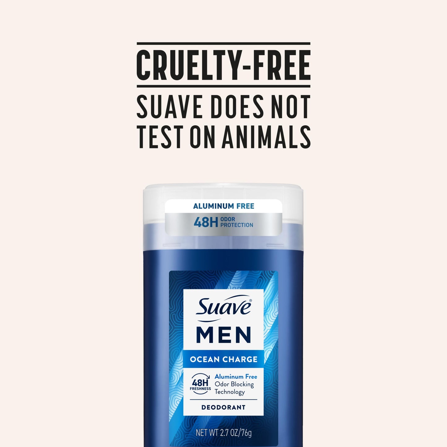 Suave Men Ocean Charge Antiperspirant Deodorant Stick, Aluminum Free, for 48hr odor & wetness protection, 2.7 oz, 12 pack