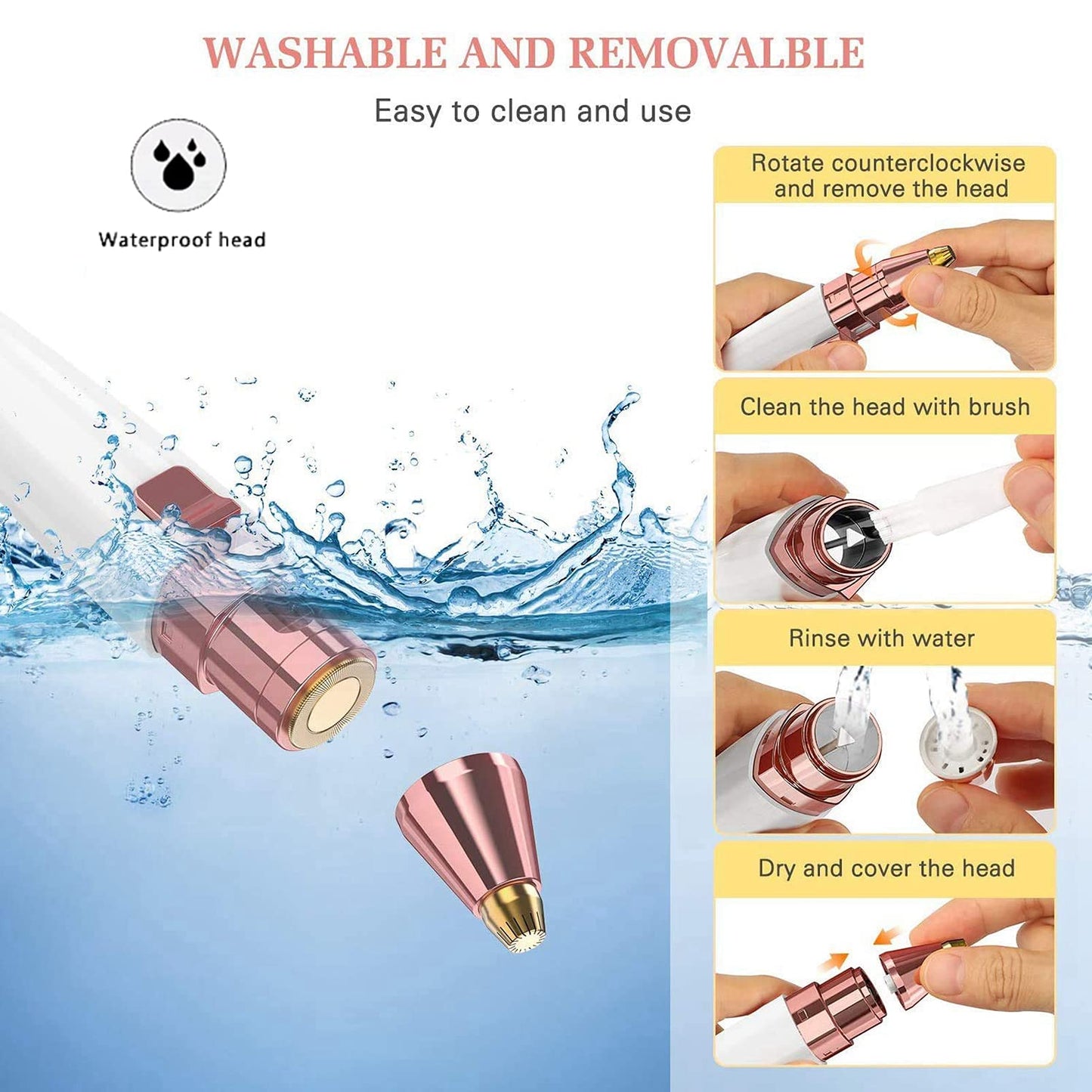 Facial Hair Remover for Women,Nose Hair Trimmer Rechargeable 2-1 Eyebrow Razor Portable Electric Shaver Painless Hair Remover Device for Face Nose Peach Fuzz Body Beard Lips Chin Female Hair Removal