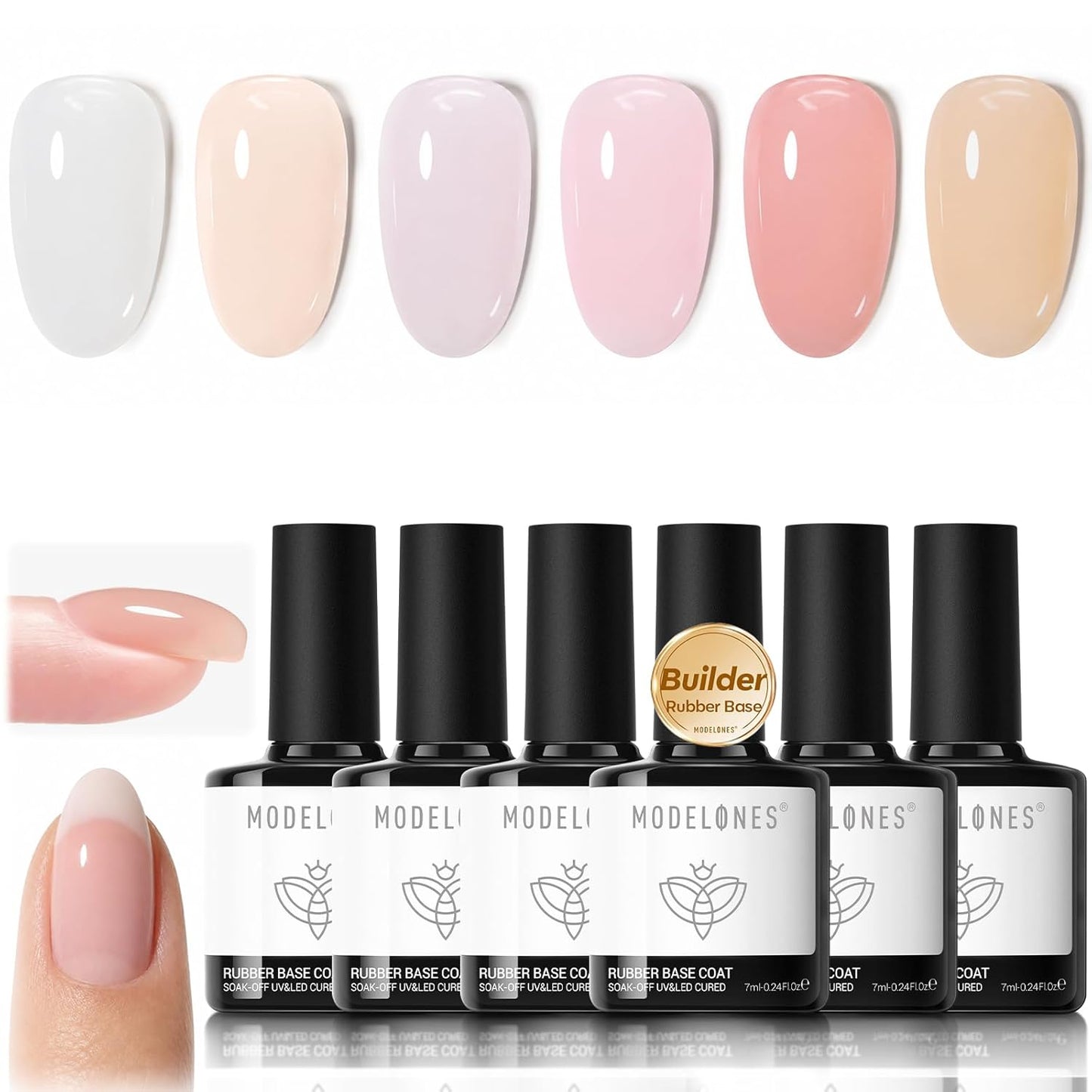 Modelones Builder Rubber Gel Base Coat - Nude Pink Glitter Nail Polish for Strengthening and Apex Building | Long-Lasting UV Manicure