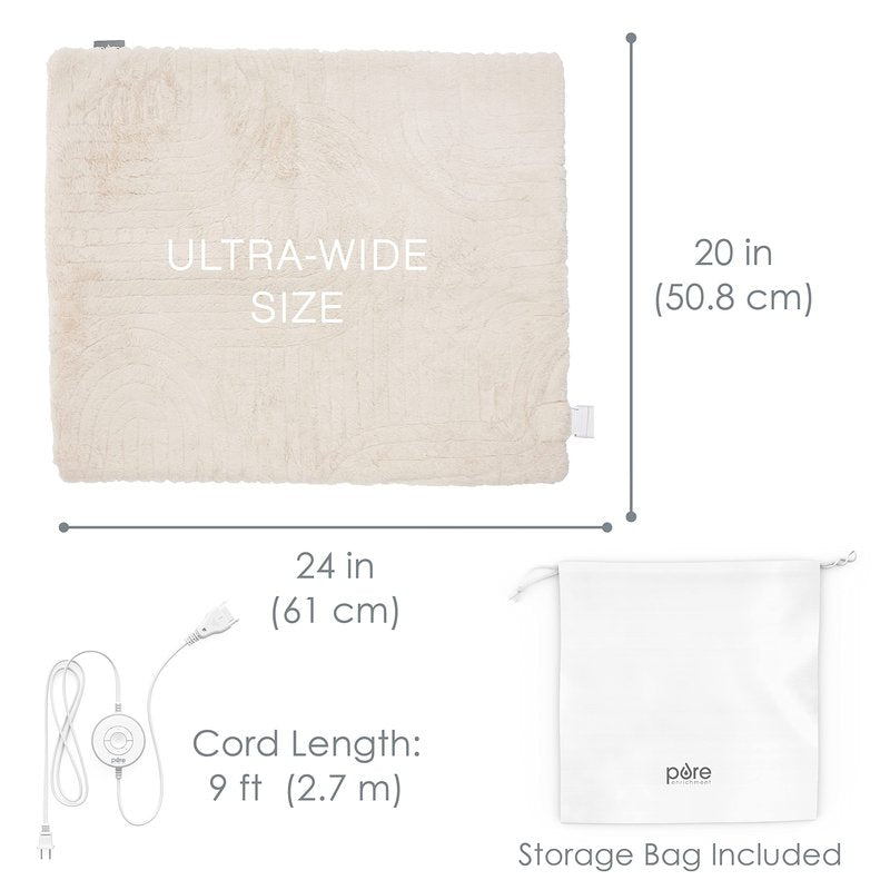 Pure Enrichment PureRadiance Ultra-Wide Luxury Heating Pad for Cramps & Back Pain Relief, Patented Design, Soft Faux Fur & Micromink, 6 Heat Settings, Machine Washable, Large, 20”x24” (Golden Sands)