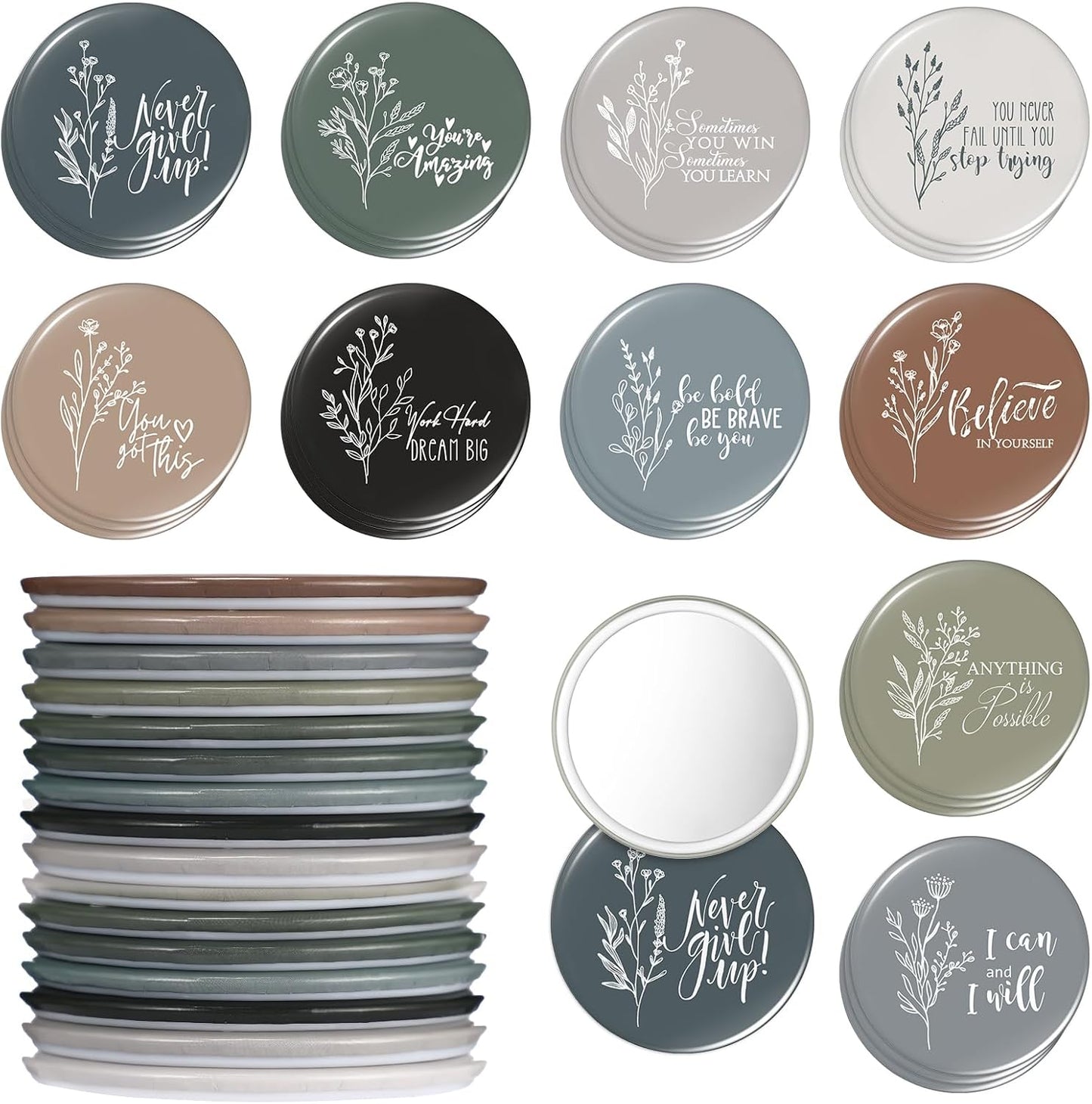 Inspirational Compact Mirrors - 30 Pcs Bulk Set for Women | 2.76 Inch Portable Purse Pocket Mirrors - Perfect Gifts for Teachers & Nurses